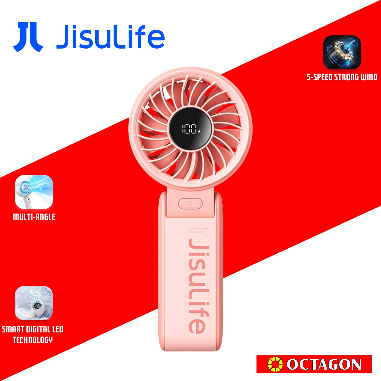 JISULIFE LIFE7 3600MAH PINK/GRAY/BLACK HANDHELD FAN