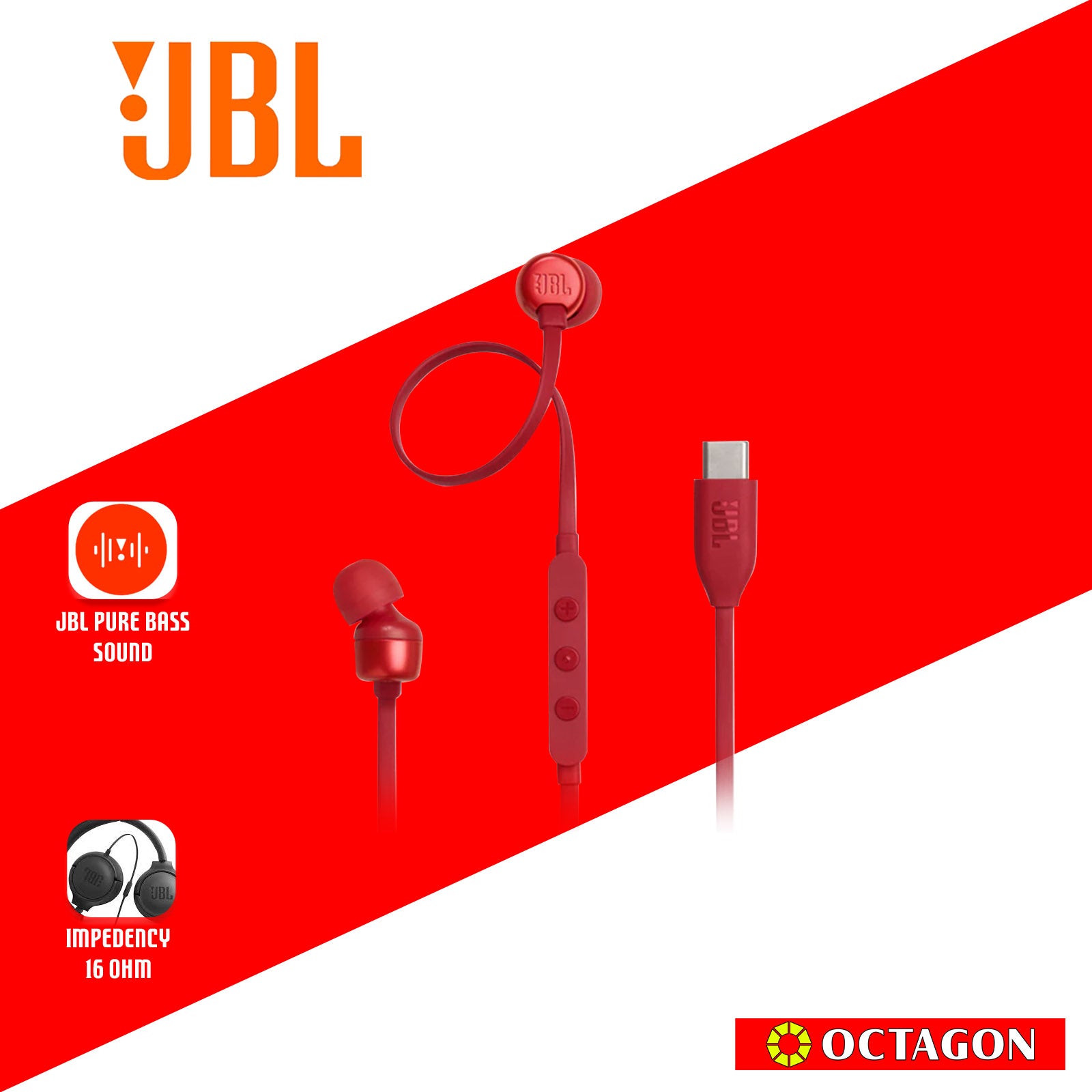 JBL T310C RED WIRED EARPHONES WITH MIC - Main Image