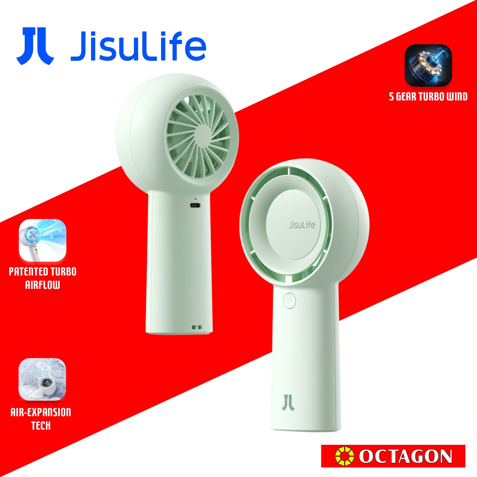 JISULIFE LIFE5 PLUS 4000MAH GREEN HANDHELD FAN