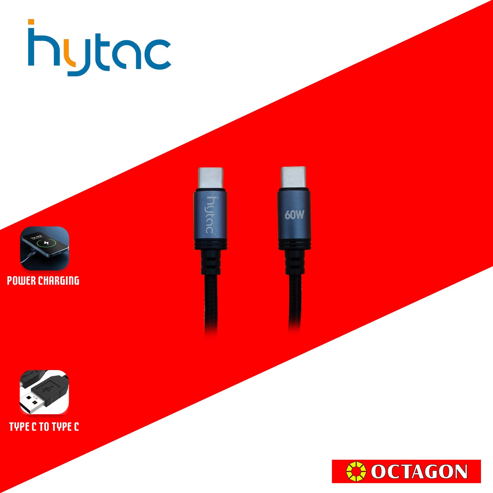 HYTAC HCC203CC TYPE C TO TYPE C FAST CHARGING CABLE 60W 2M BLACK