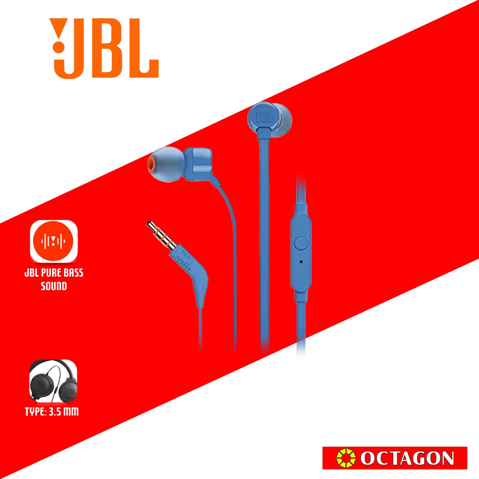 JBL T110 BLUE IN EAR EARPHONES W/ MIC