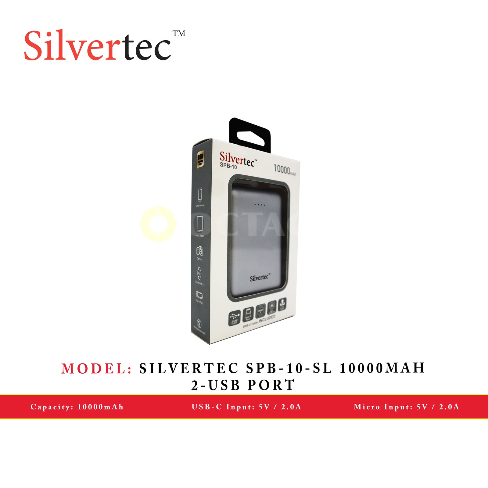 SILVERTEC SPB-10-SL 10000MAH 2-USB PORT
