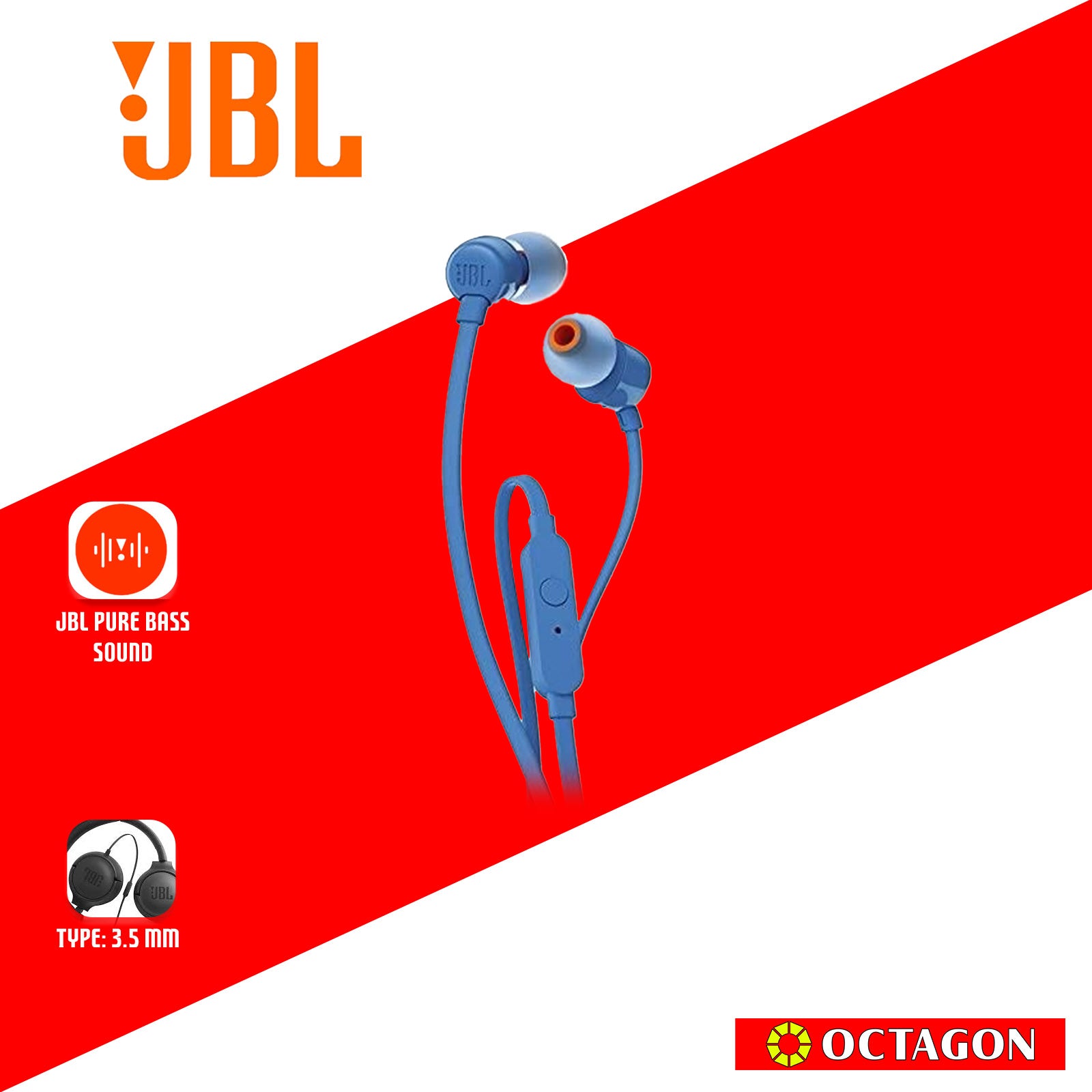 JBL T110 BLUE IN EAR EARPHONES W/ MIC