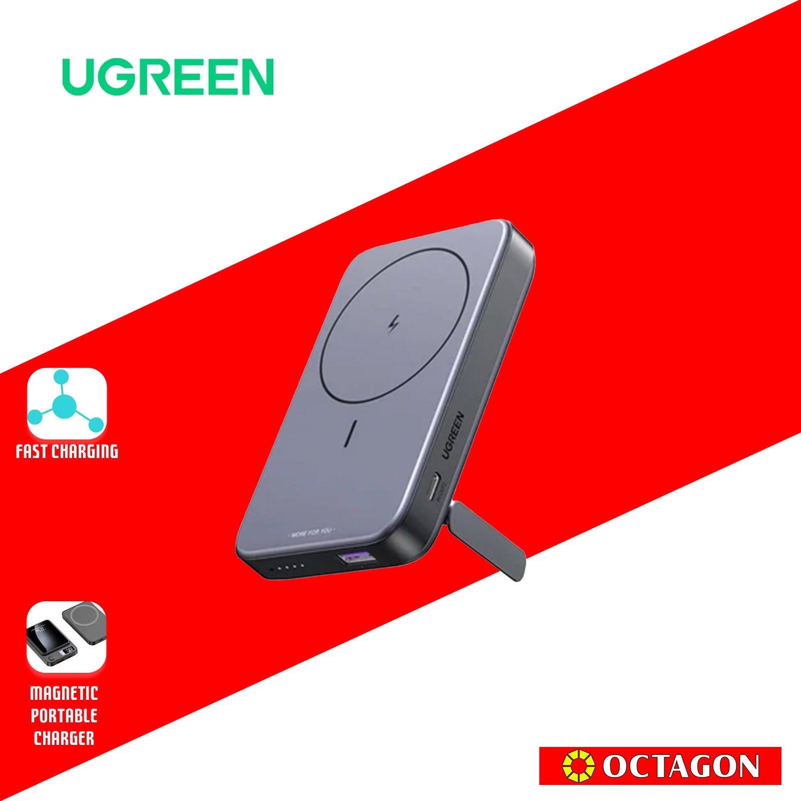 UGREEN PB206/15086 10000MAH POWERBANK MAGNETIC WIRELESS -  SPACE GRAY