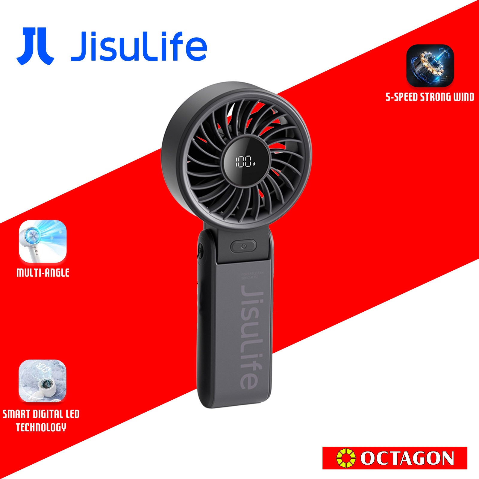JISULIFE LIFE7 5000MAH BLACK HANDHELD FAN