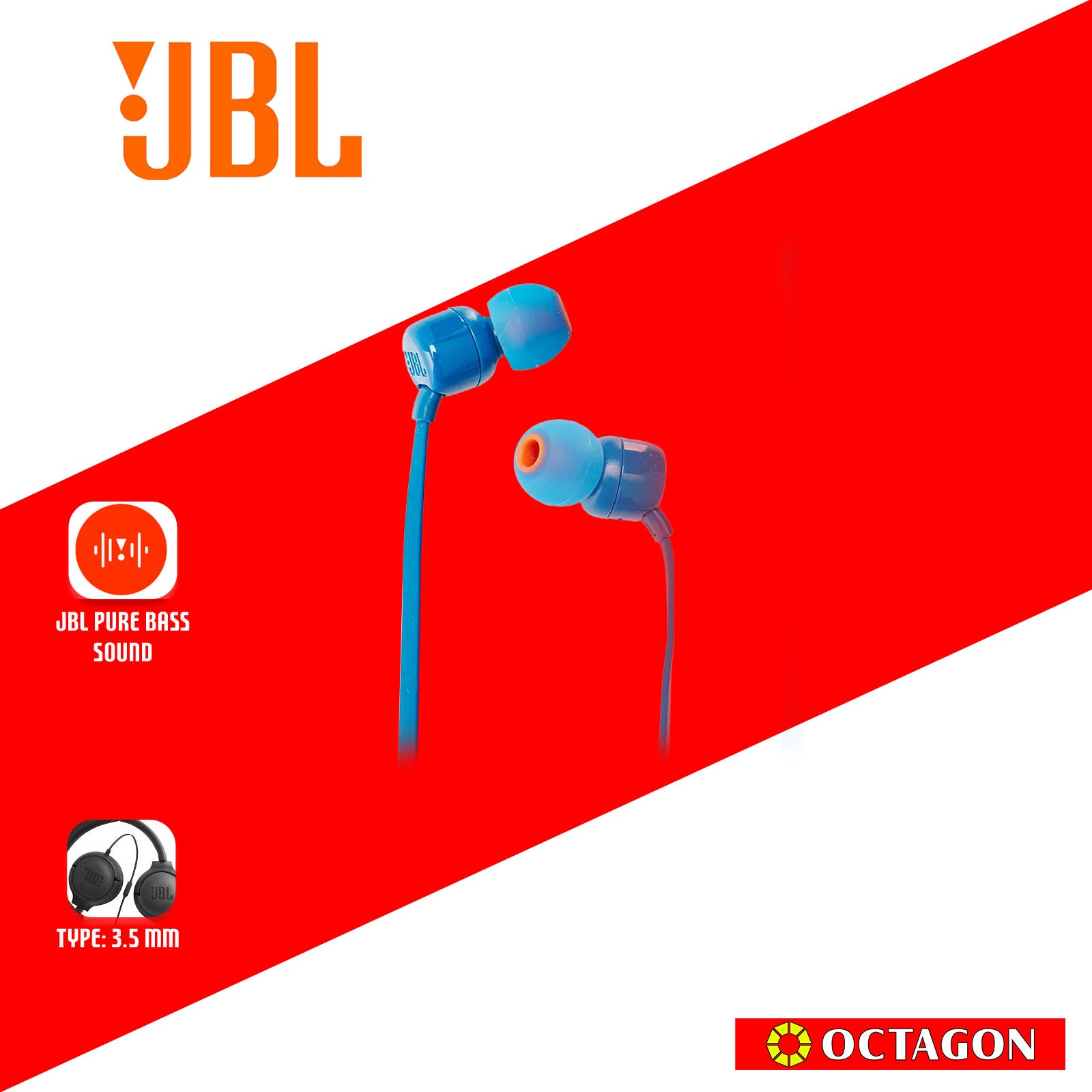 JBL T110 BLUE IN EAR EARPHONES W/ MIC
