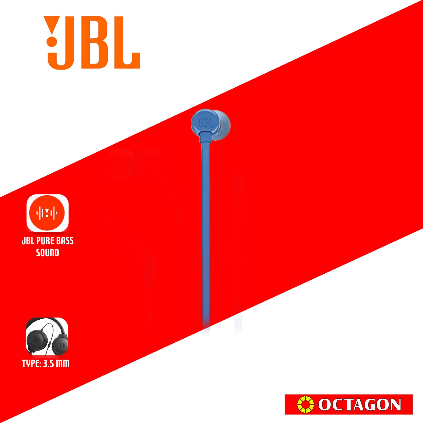 JBL T110 BLUE IN EAR EARPHONES W/ MIC