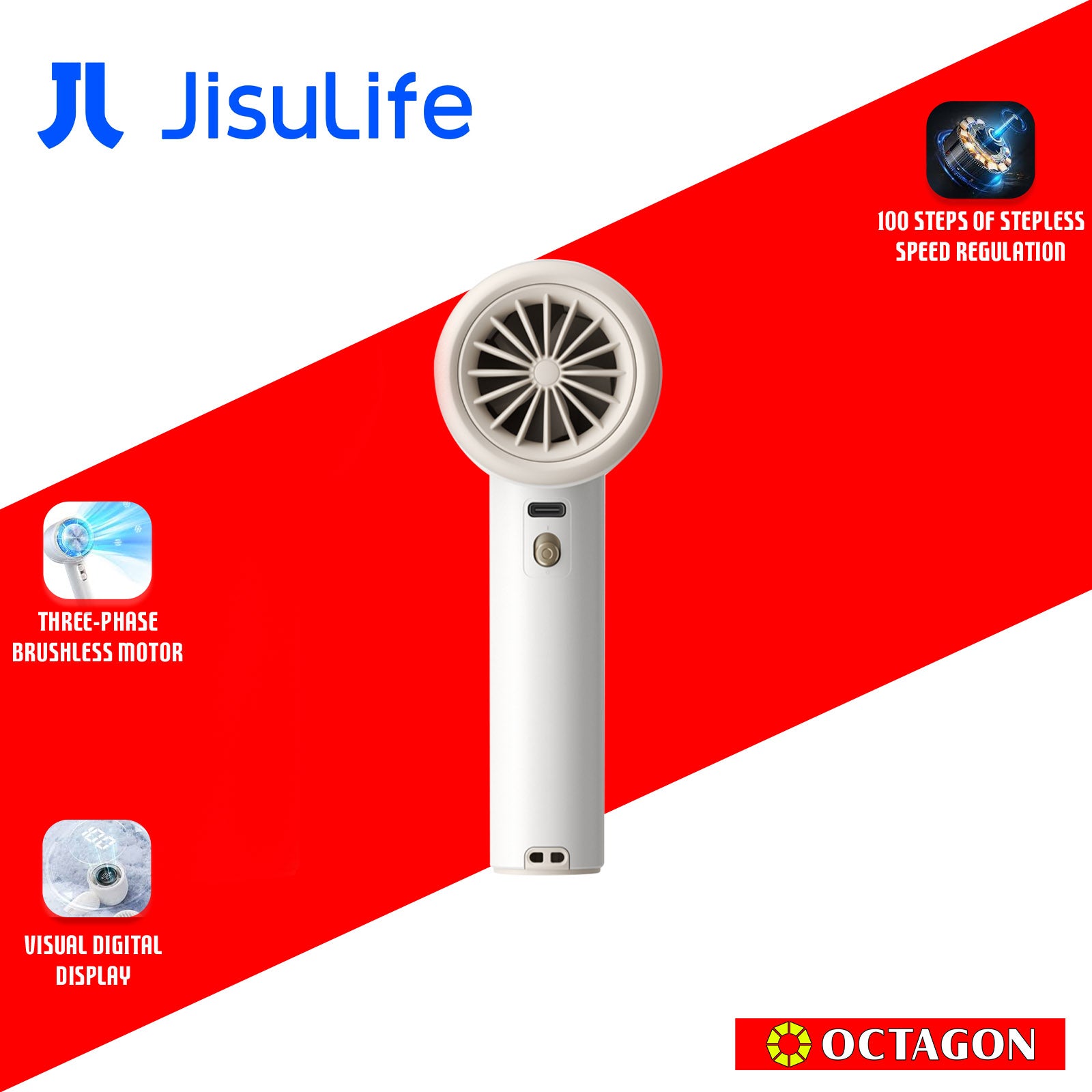JISULIFE PRO1-FA53 3600MAH WHITE ABS HANDHELD FAN
