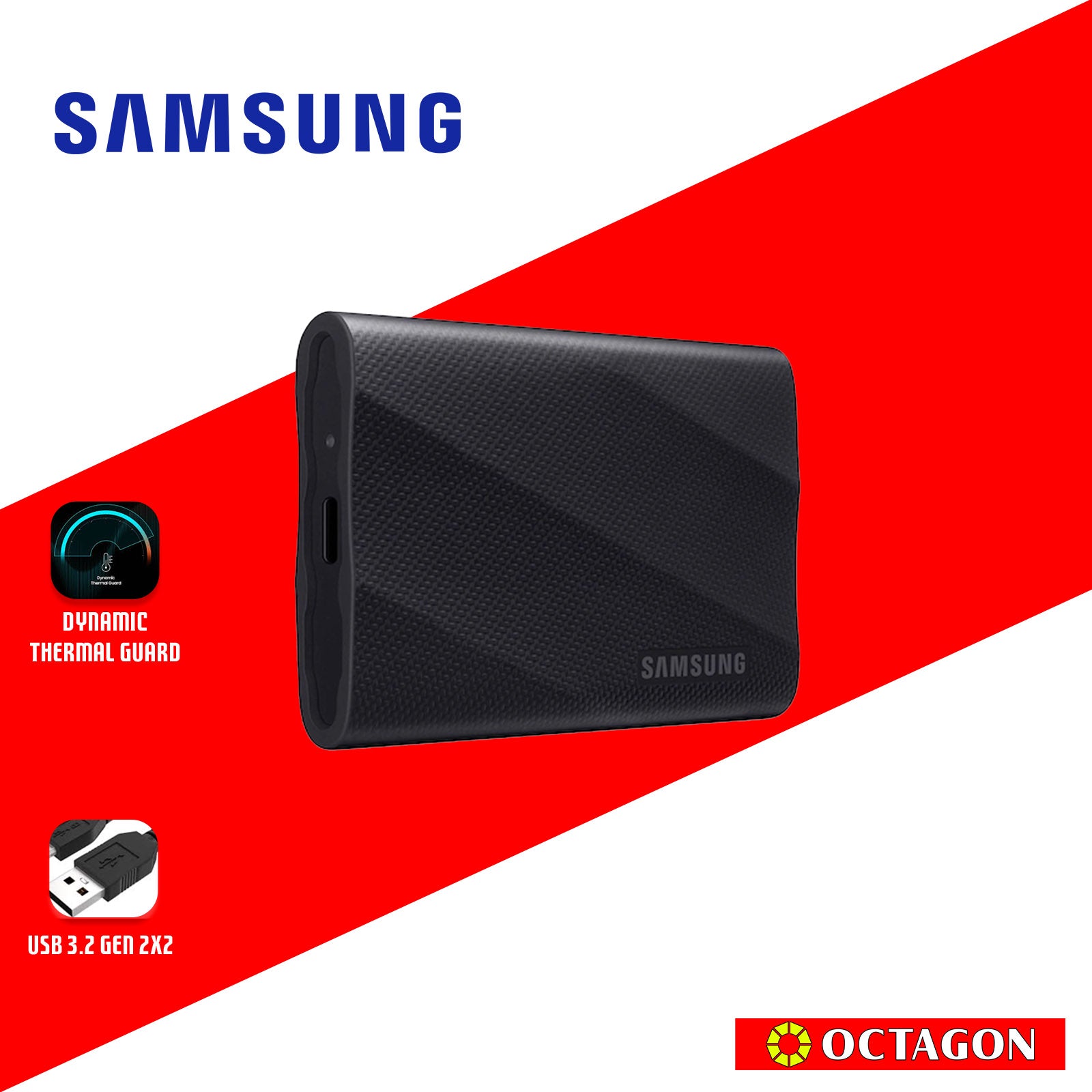 SAMSUNG T9 1TB/2TB BLACK PORTABLE EXTERNAL SOLID STATE DRIVE