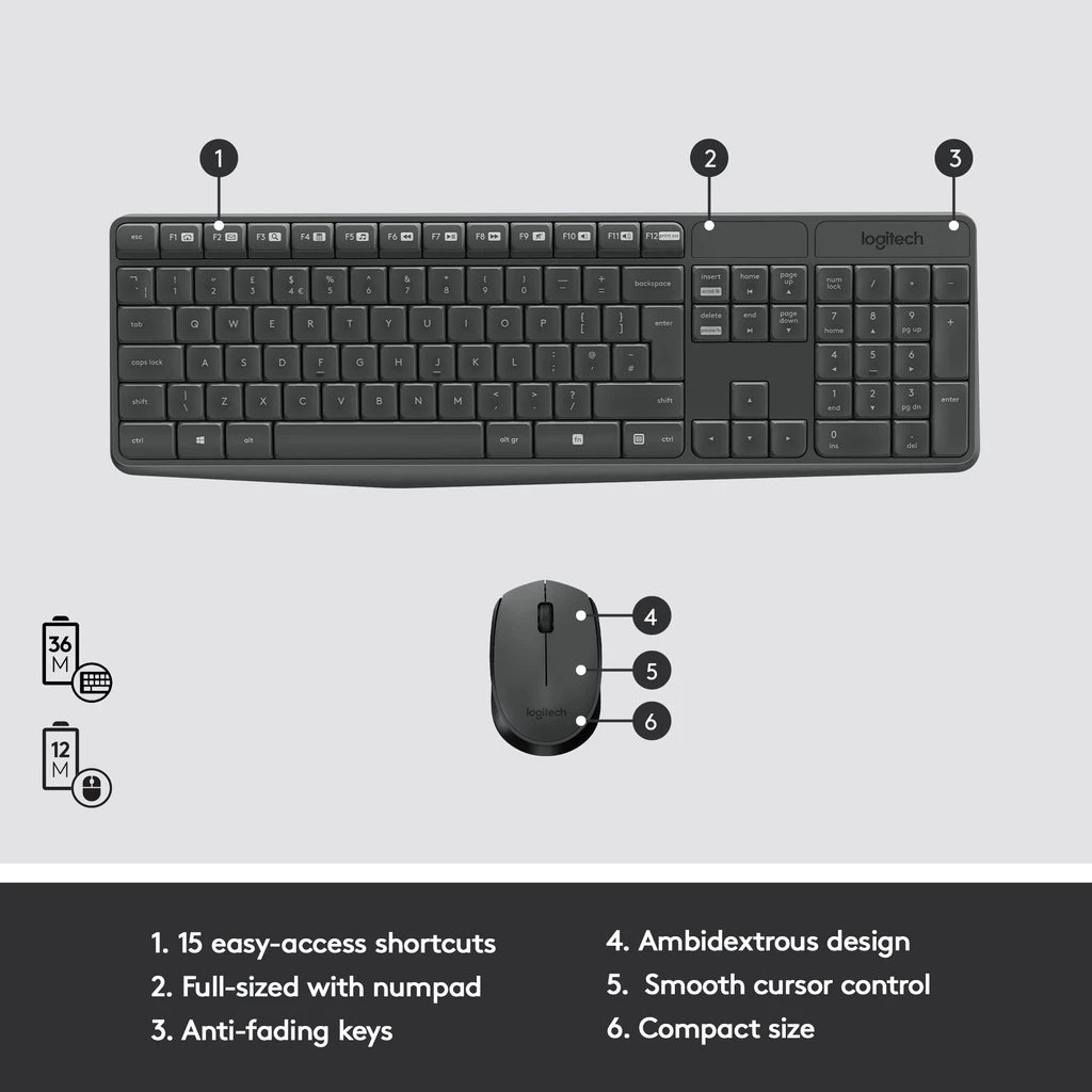 LOGITECH MK235 BLACK WIRELESS KEYBOARD AND MOUSE COMBO