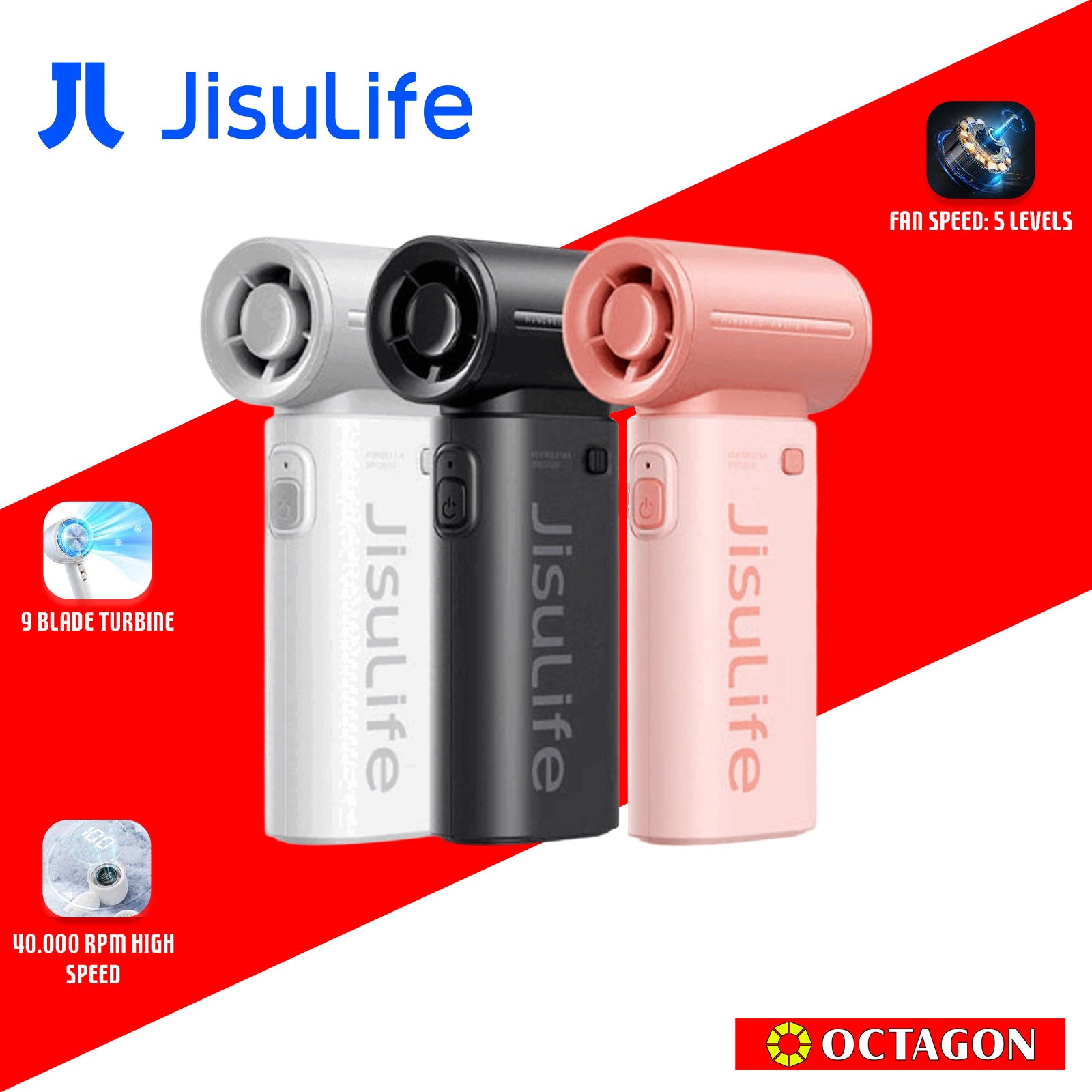 JISULIFE LIFE9 5000MAH GREY/BLACK HANDHELD FAN