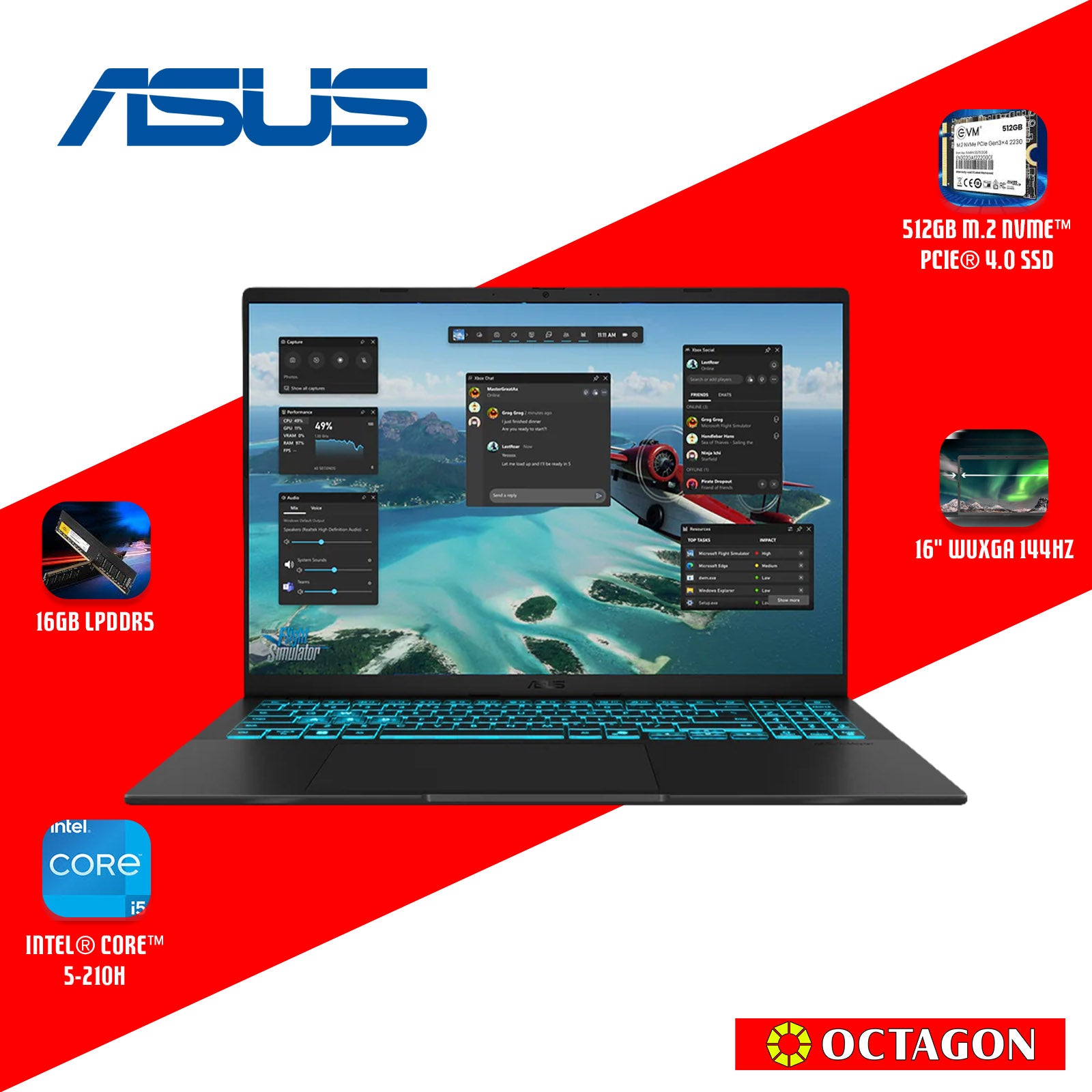 ASUS VIVOBOOK 16 V3607VU-RP524W/ CORE 5-210H/ 16GB/ 512GB SSD/ 16 WUXGA 144HZ/ WIN 11/ RTX5060 8GB/ BLK