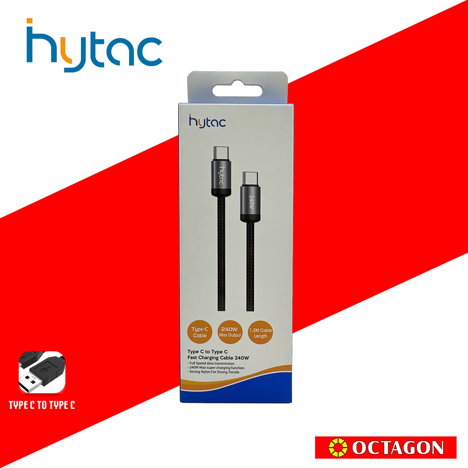 HYTAC HCC213CC240 TYPE-C TO TYPE-C FAST CHARGING CABLE 240W / 1.2M BLACK