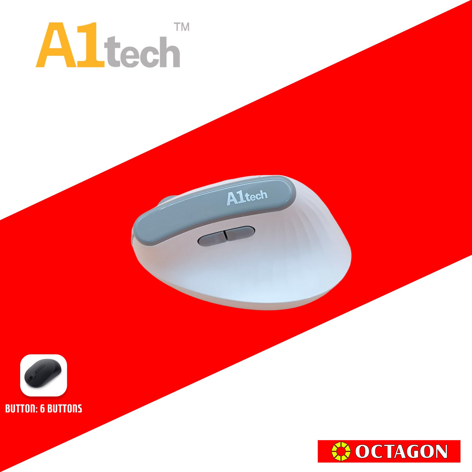 A1TECH AC-W808-WH 2.4G ERGONOMIC WIRELESS MOUSE 1600 DPI WHITE/BLACK
