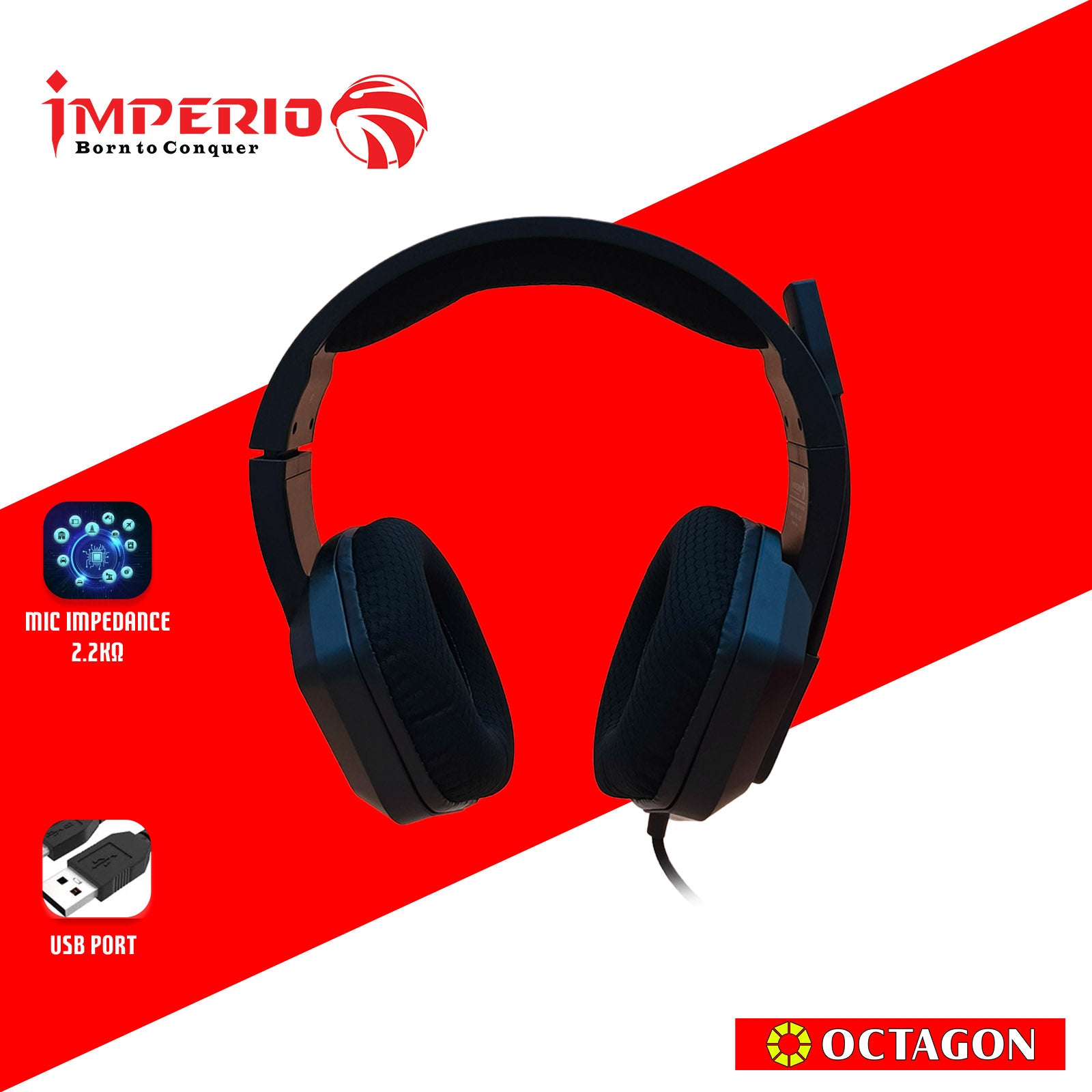 IMPERIO IHSL-X300-BK RGB GAMING HEADSET LIGHT USB+3.5MM PLUG