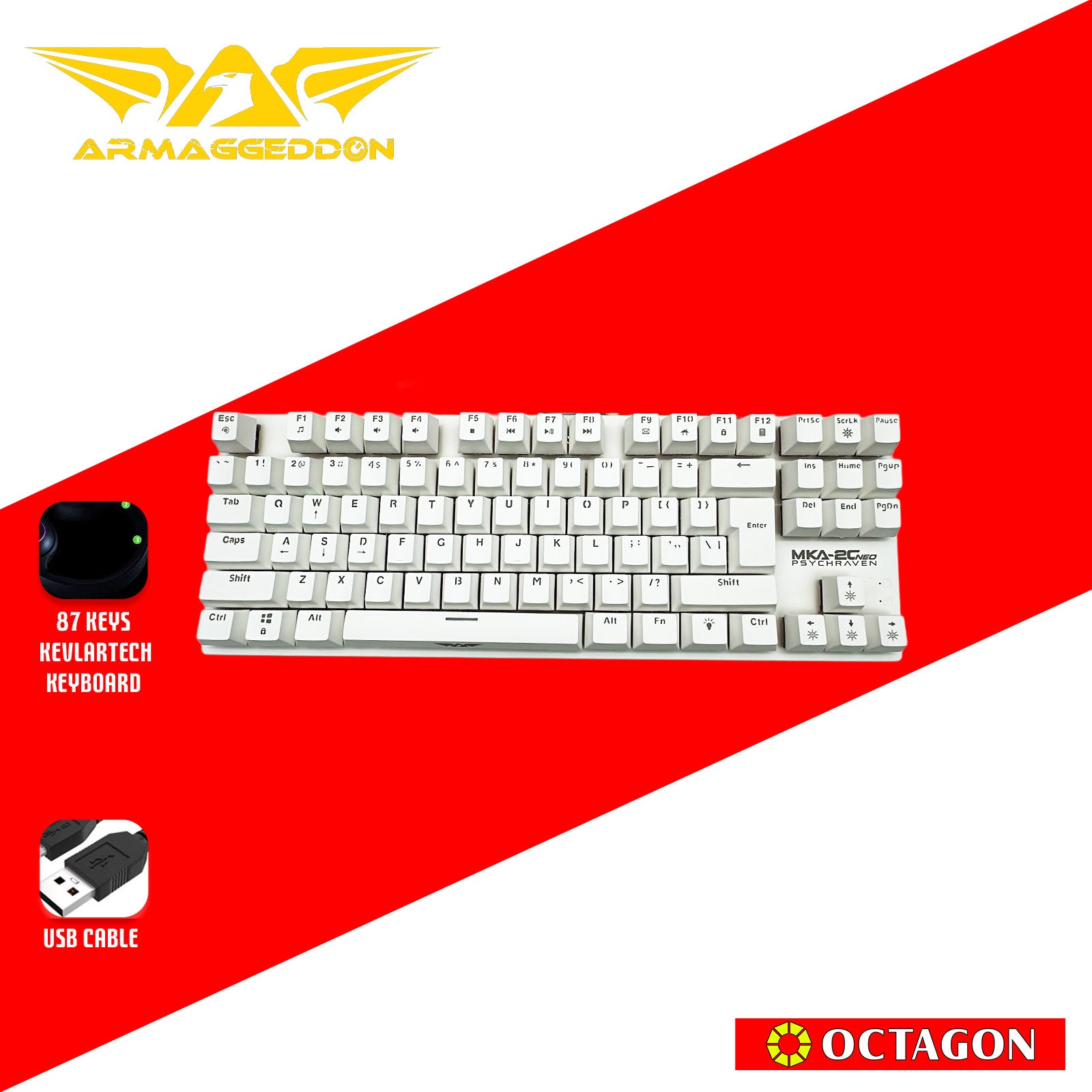 ARMAGGEDDON MKA-2C NEO WHITE (LINEAR) USB 87 KEYS GAMING KEYBOARDS/HOT SWAP