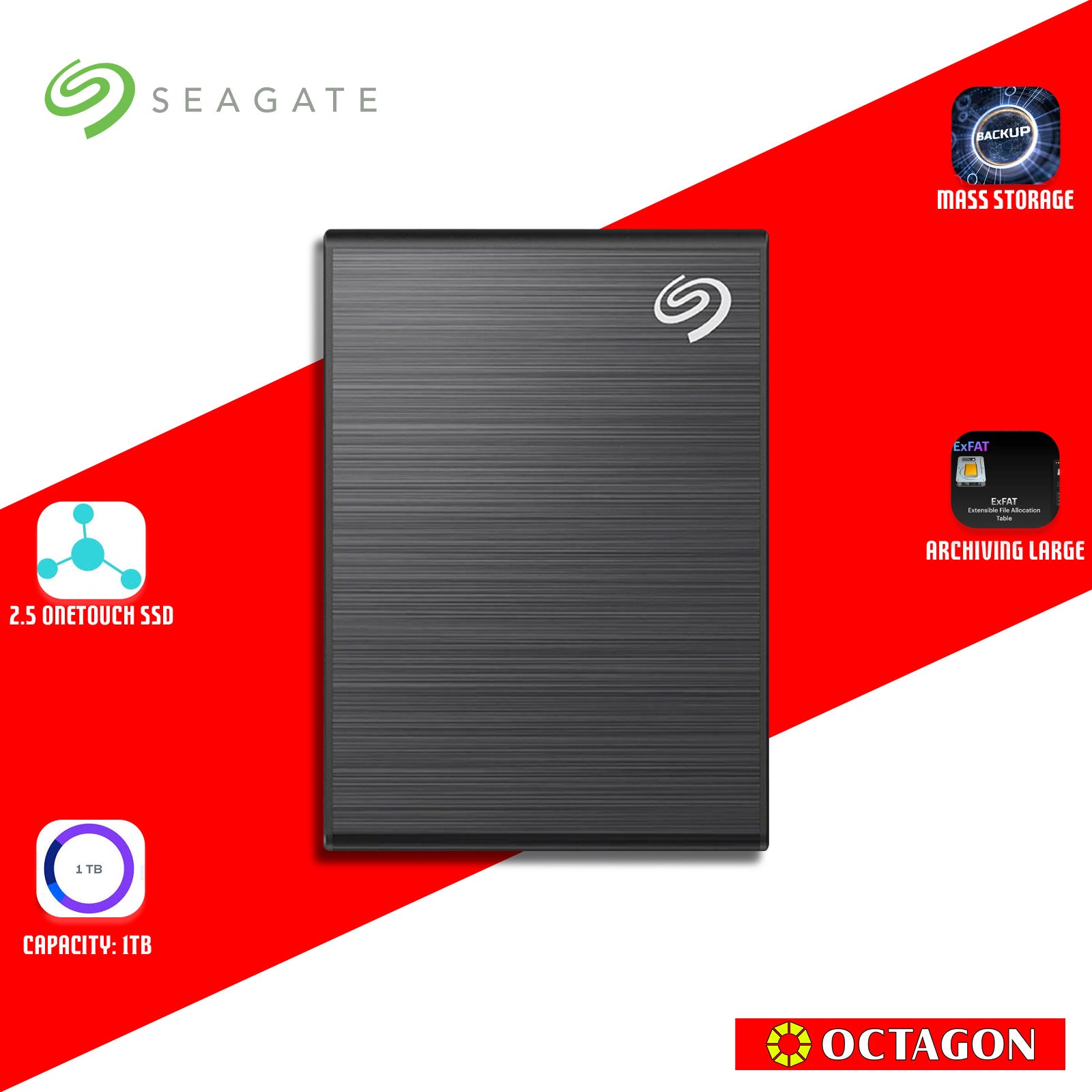 SEAGATE 1TB 2.5 ONETOUCH SSD V2 BLACK
