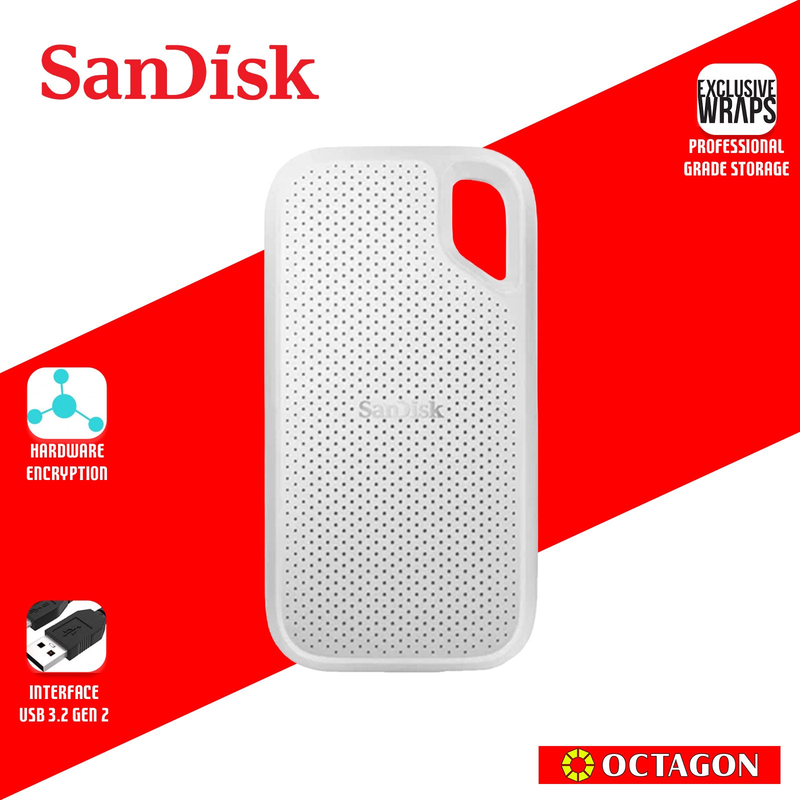 SANDISK E61 1TB WHITE PORTABLE SSD (SDSSDE61-1T00-G46W)