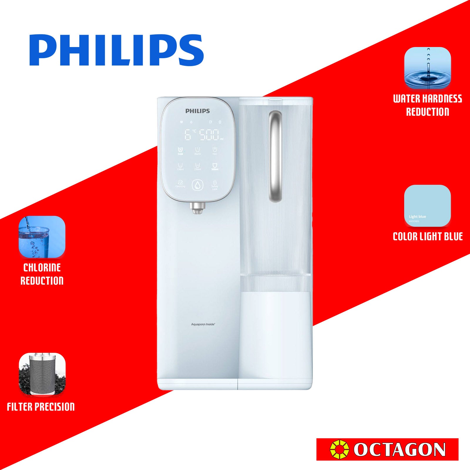 PHILIPS WATER ADD6912BL/90 LIGHT BLUE TABLE TOP DISPENSER 4.8L UV + RO + FILTER HOT/AMBIENT/COLD WITH CHILD LOCK