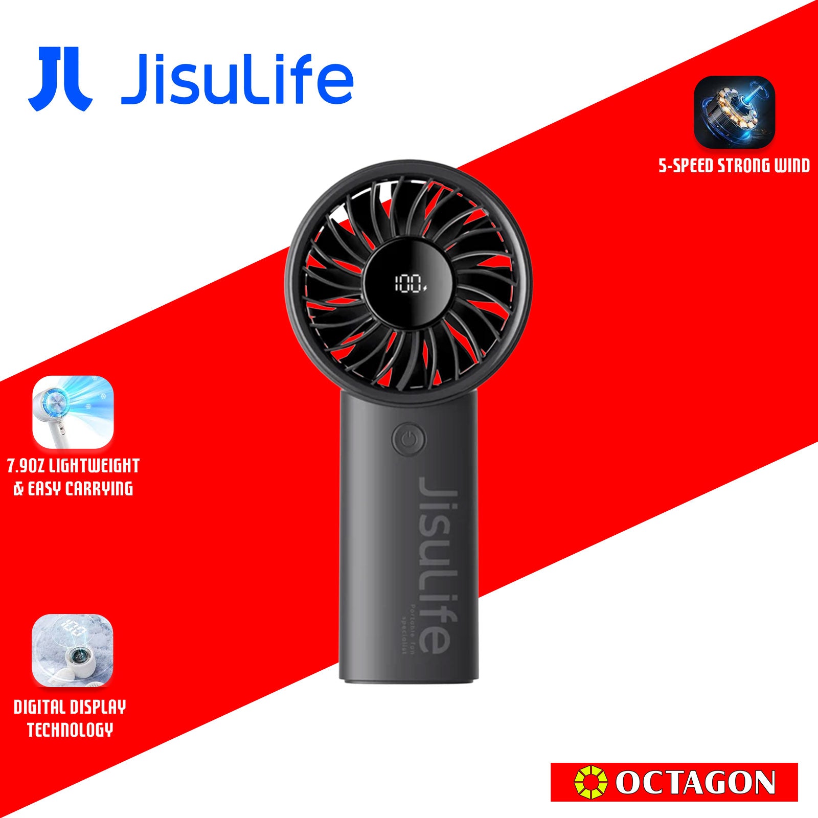 JISULIFE LIFE4 3600MAH BLACK HANDHELD FAN