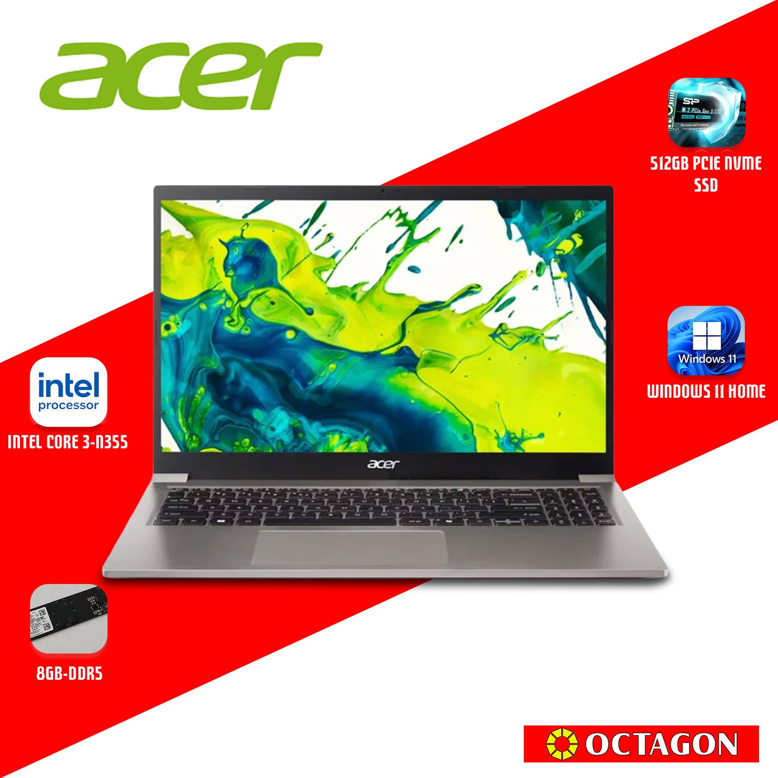ACER ASPIRE LITE AL15-33P-332M/ INTEL CORE3 N355/ 8GB/ 512GB SSD/ 15.6 IPS FHD/ WIN 11