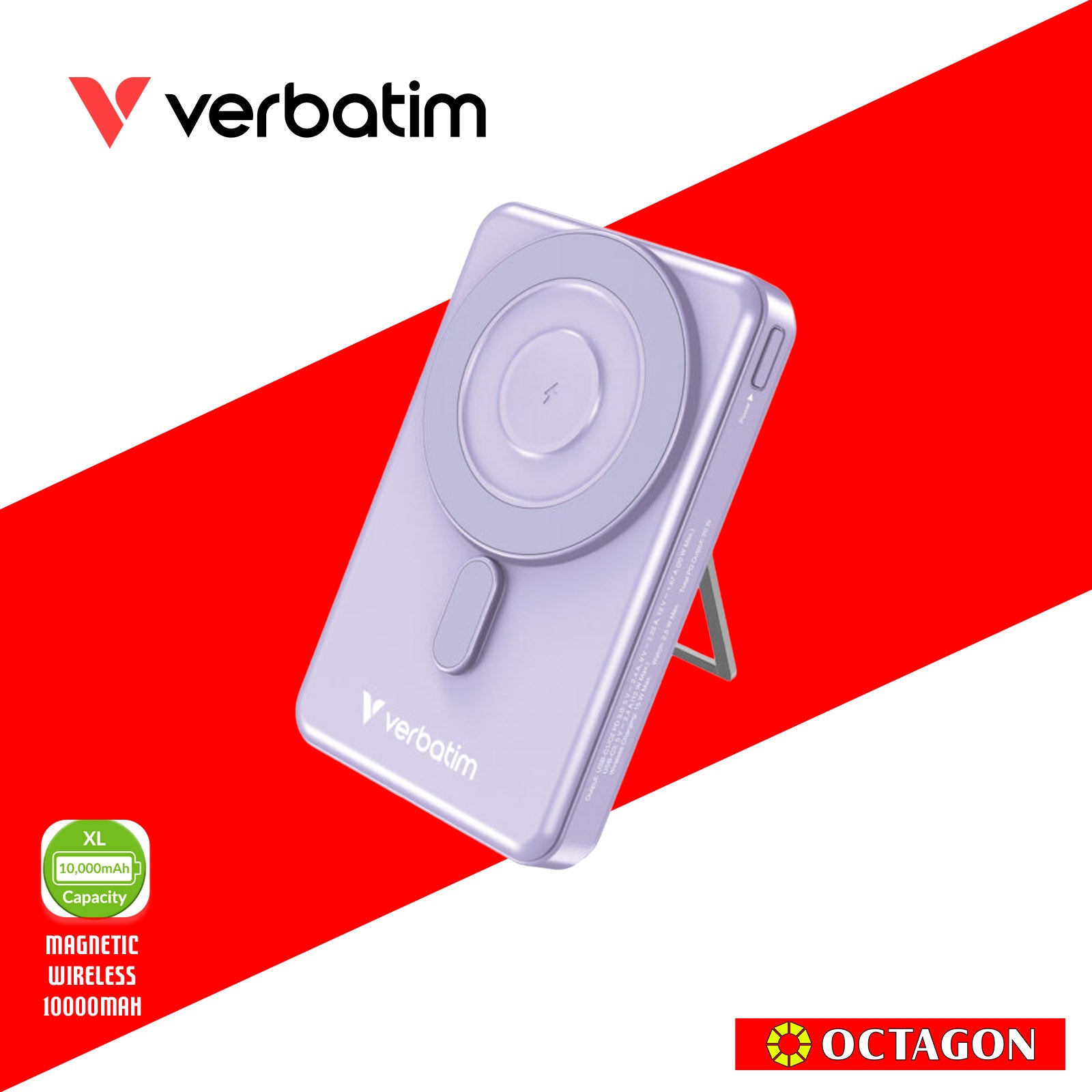 VERBATIM CHARGE N GO 10000MAH 5IN1 MAGNETIC WIRELESS CHARGER W/ STAND PD20W MWC15W TYPE 2 X2 VERSION CABLE (32254 GREY)(32271TITANIUM)(32270PURPLE)