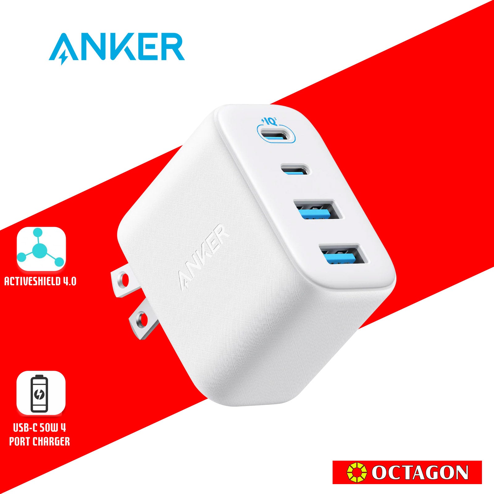 ANKER A121EJ21 ZOLO WHITE 50W 2A2C CHARGER