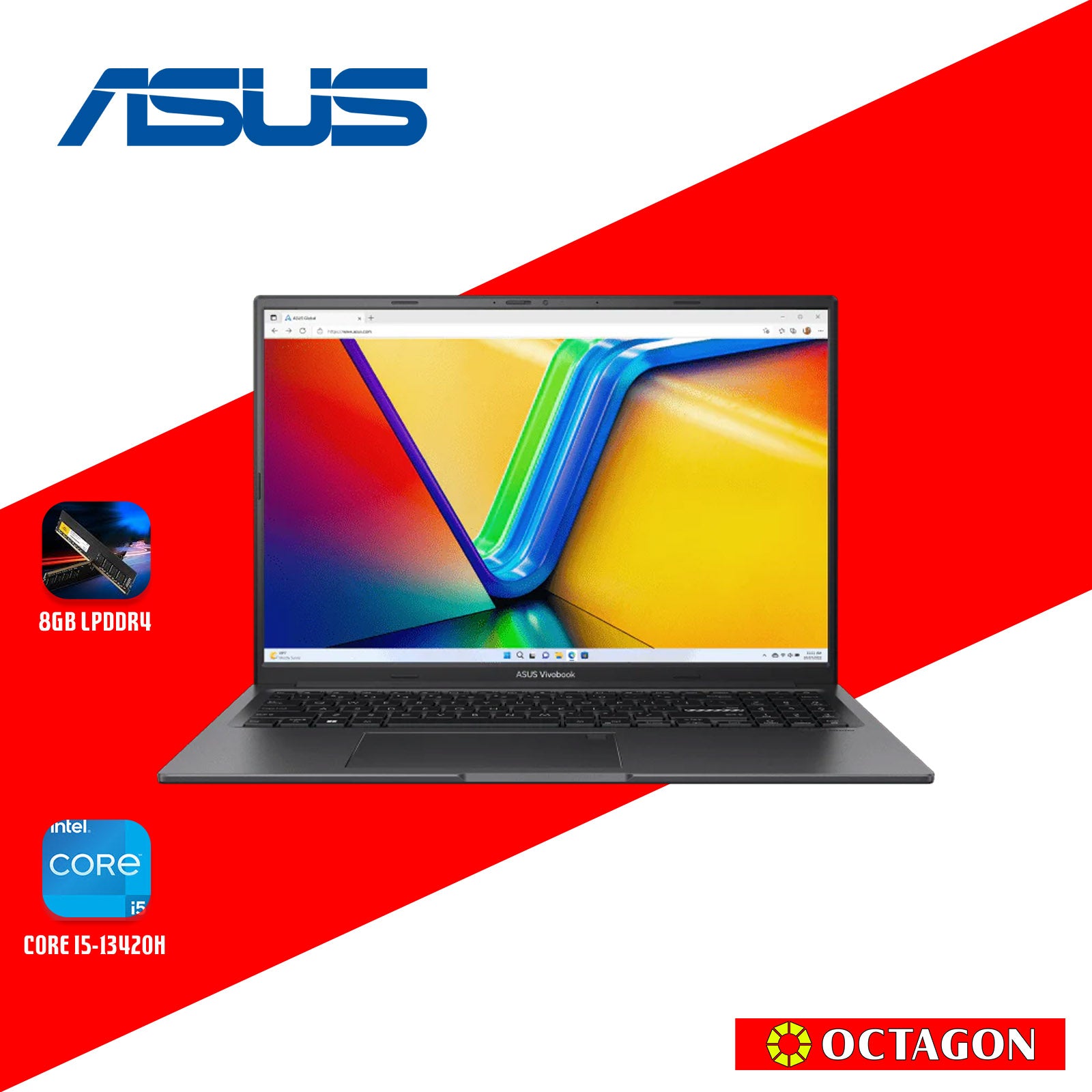 ASUS VIVOBOOK 16X K3605VC-RP493W/ CORE I5-13420H/ 8GB/ 512GB SSD/ 16 WUXGA/ WIN 11/ RTX3050 4GDG/ BLK (BAG INSIDE)