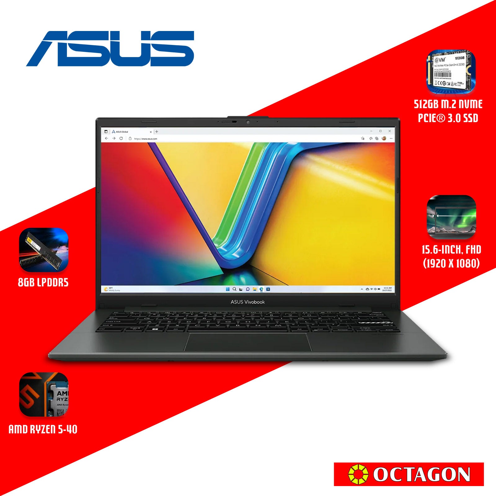 ASUS E1404FA-EB1798WSM/ RYZEN 5-40/ 8GB/ 512GB SSD/ 15.6 FHD/ WIN 11/ OFFICE H&S + M365/ BLK