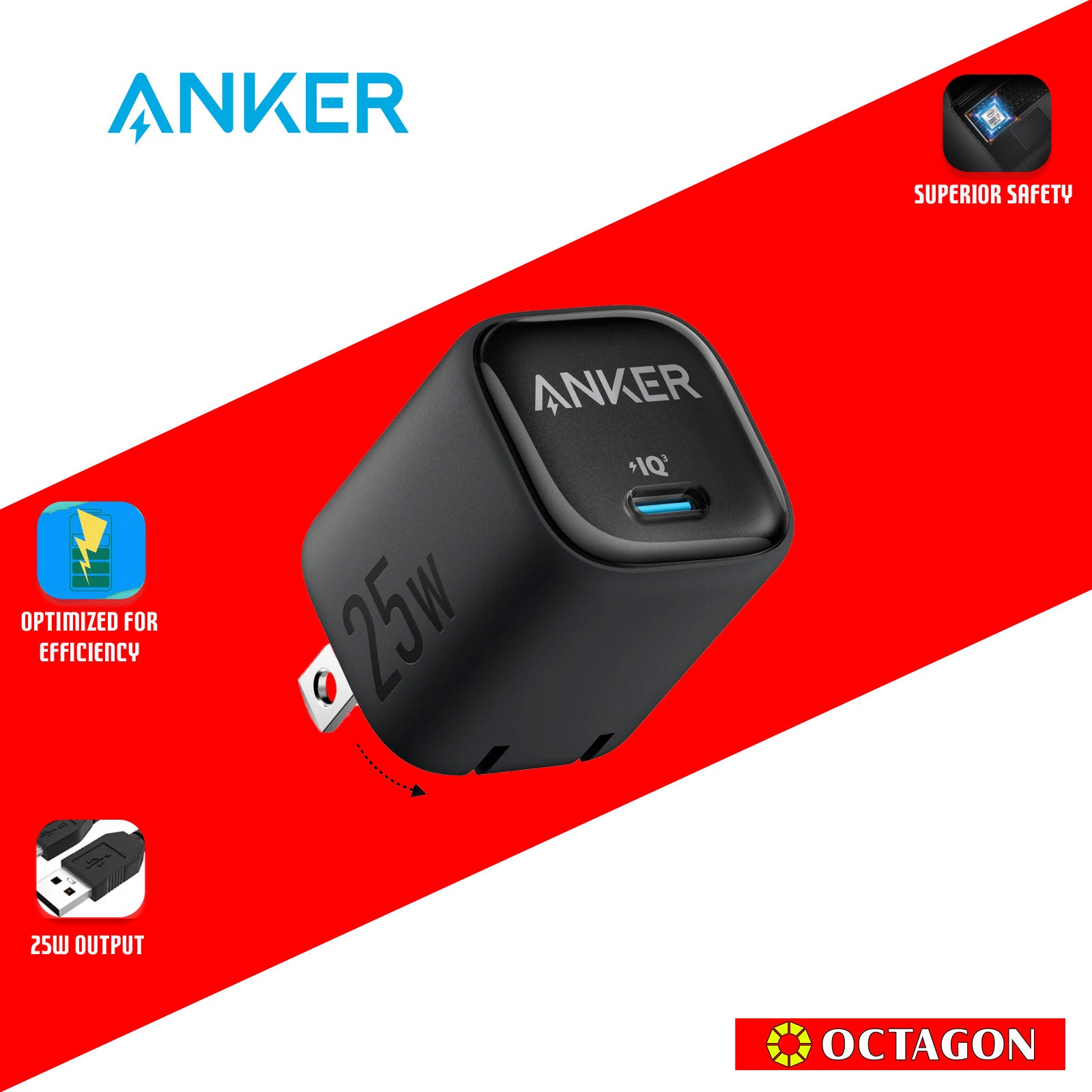 ANKER A2656J11 BLACK FOLDABLE CHARGER 25W 1C