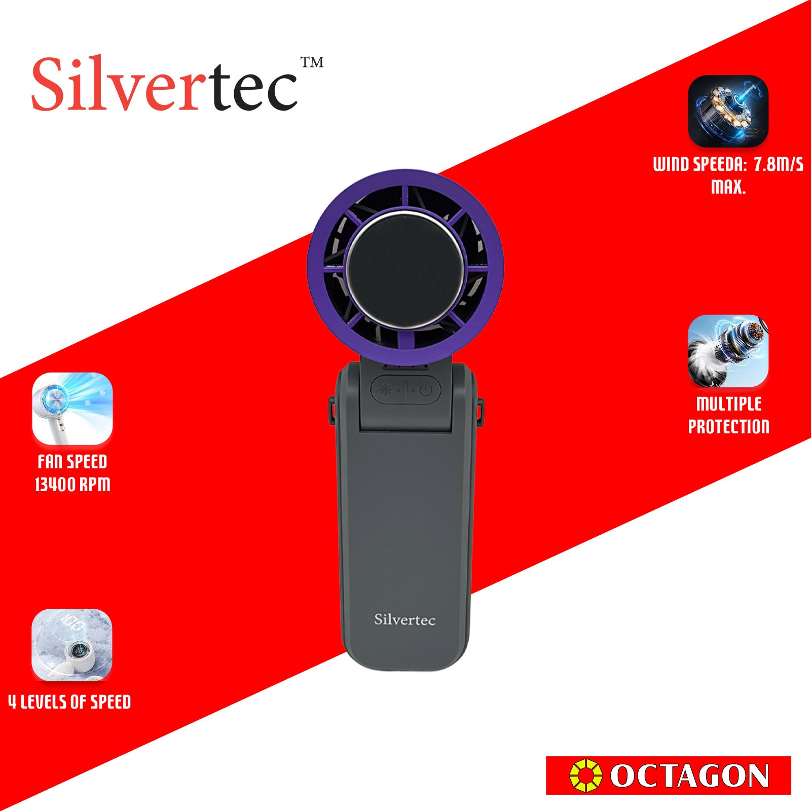 SILVERTEC SMX-IFAN9-GY ICE COOLING FOLDABLE FAN 3600MAH GREY (M79)