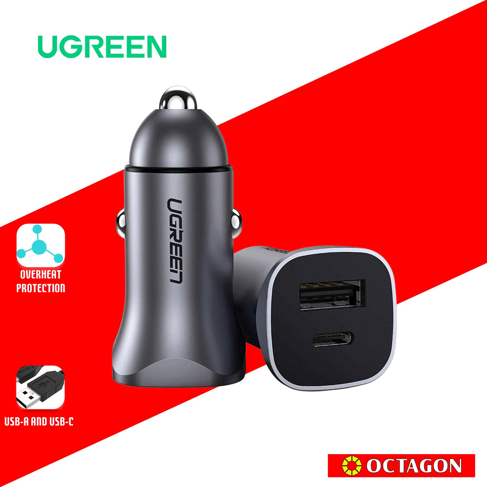 UGREEN CD130/40858 30W DUAL PORT CAR CHARGER