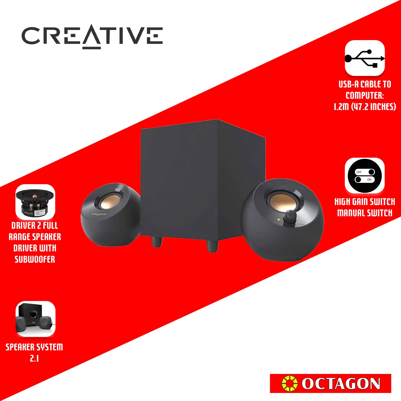 CREATIVE PEBBLE PLUS BLACK 2.1 SPEAKER USB WITH SUBWOOFER
