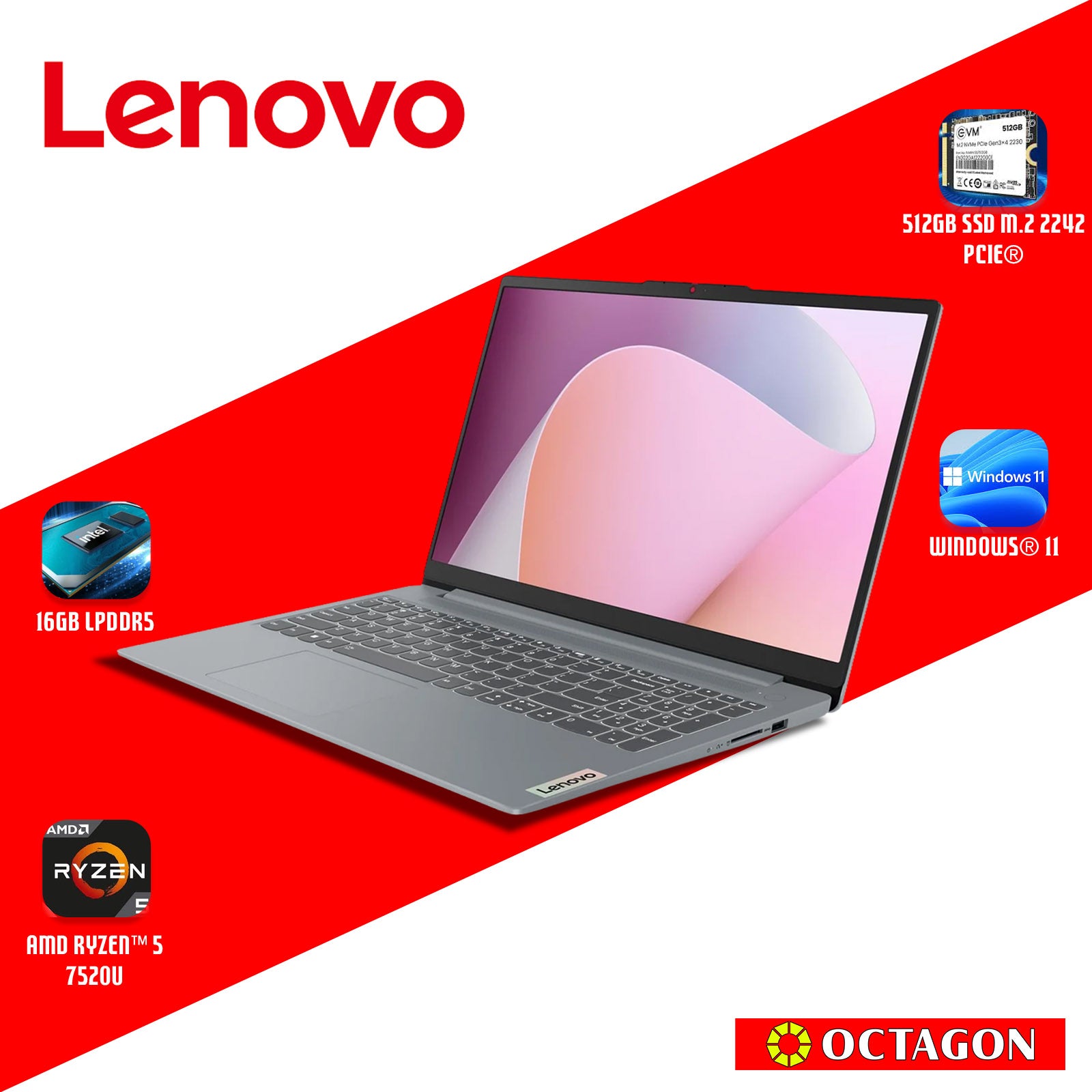 LENOVO IPS3-15 (82XQ015XPH)/ RYZEN 5 7520U/ 16GB/ 512GB SSD/ 15.6 FHD/ WIN 11/ H&S 2024