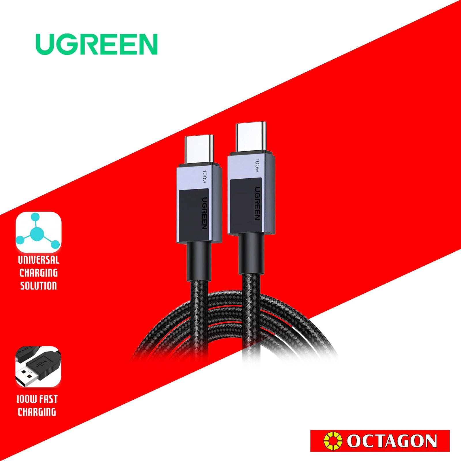 UGREEN L512/45063 TYPE C TO TYPE C 100W 1M NICKEL ALUMINUM CASE WITH BRAID