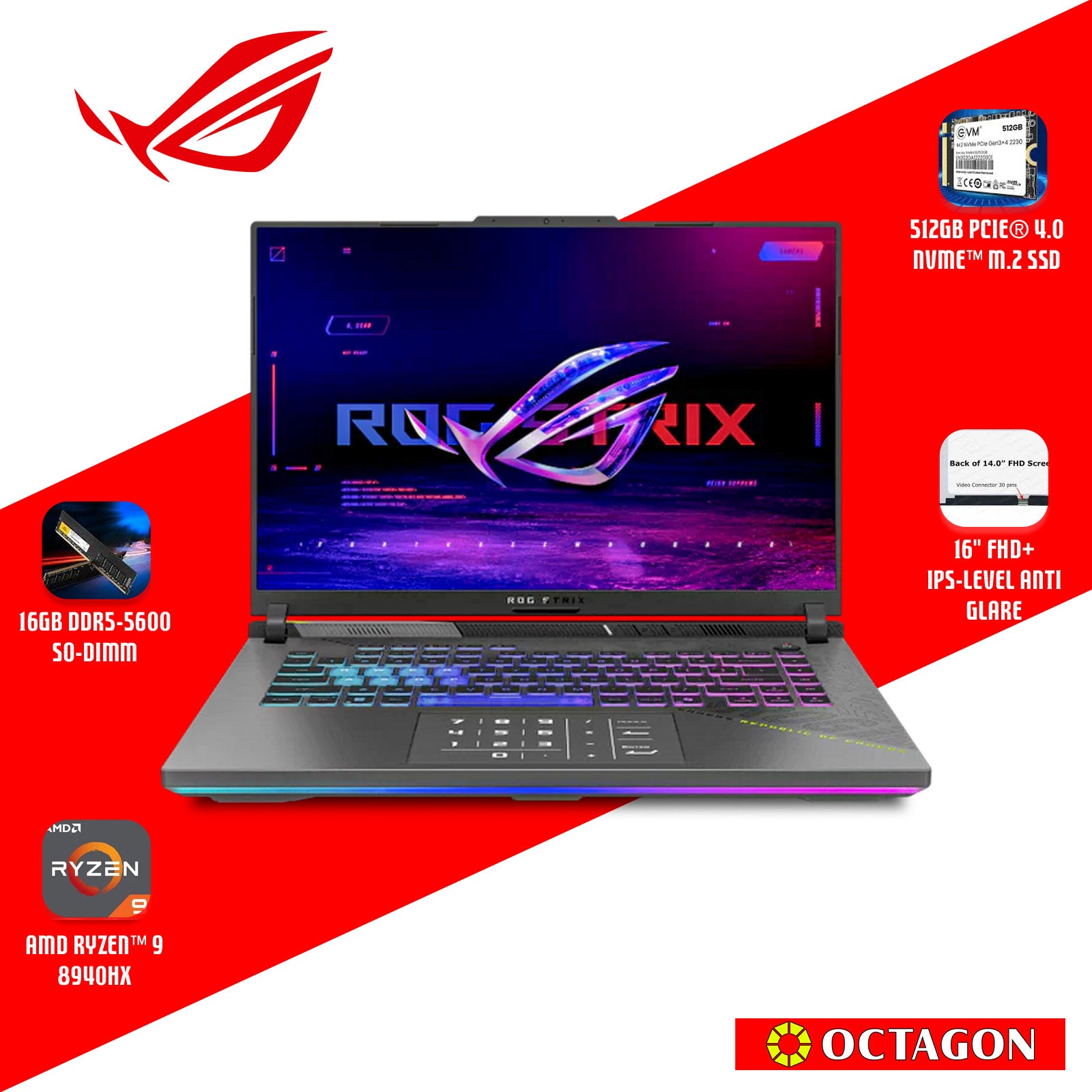 ASUS ROG STRIX G614PM-RV094WSM/ RYZEN 9 8940HX/ 16GB/512GB/ 16 FHD 165HZ/ WIN 11/ RTX5060 8GB