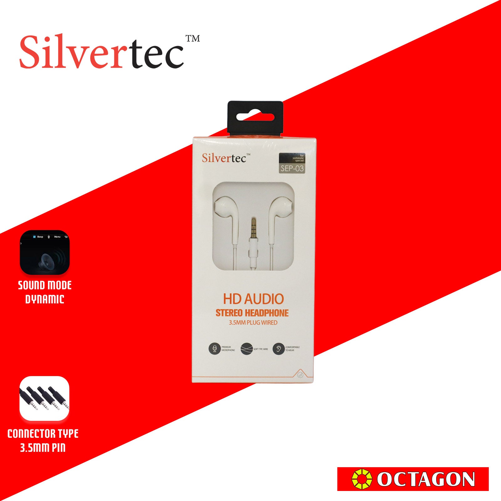 SILVERTEC SEP-03-BK/WH WITH MIC CONTROLLER EARPHONE 3.5MM AUX
