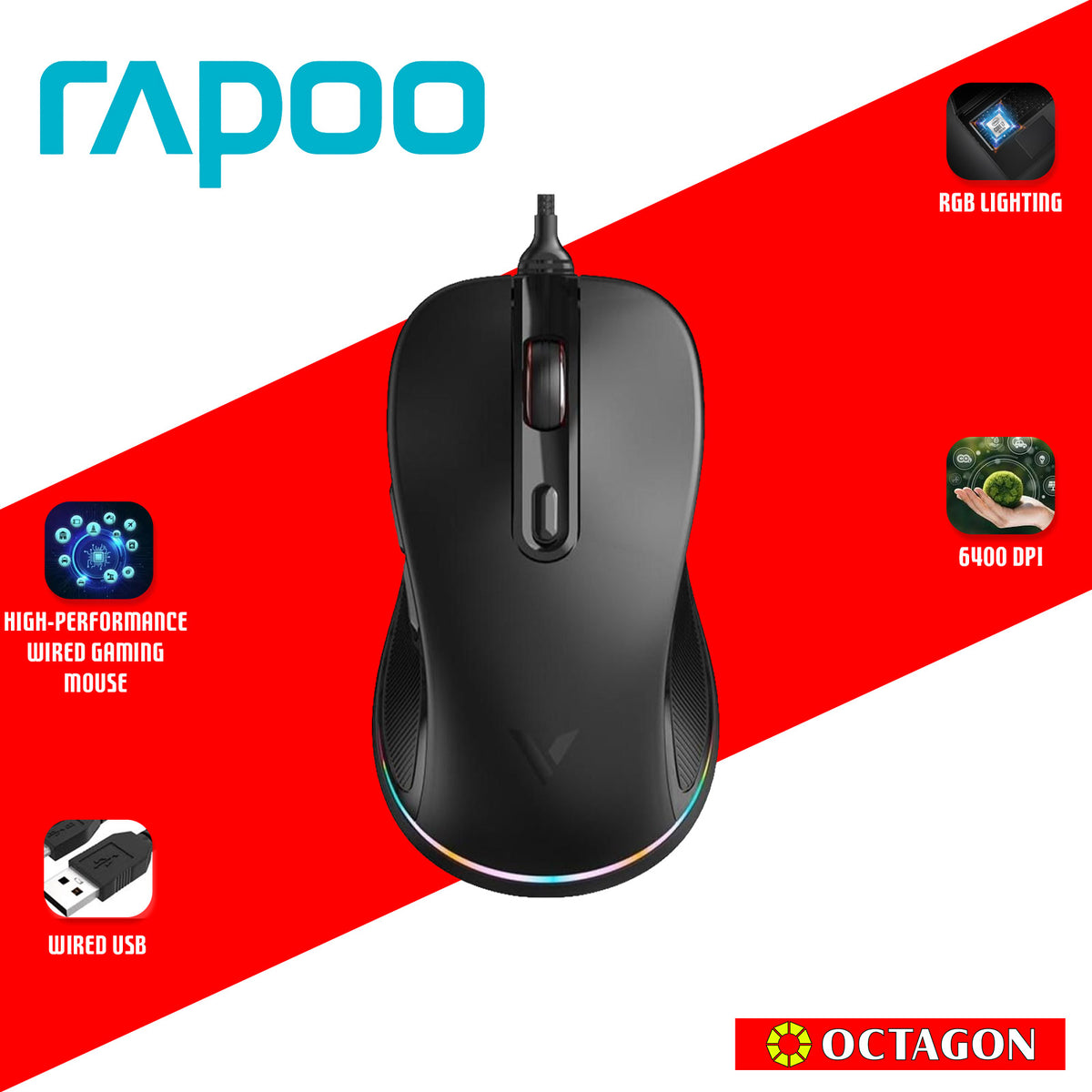 RAPOO V260PRO BLACK WIRED OPTICAL GAMING MOUSE