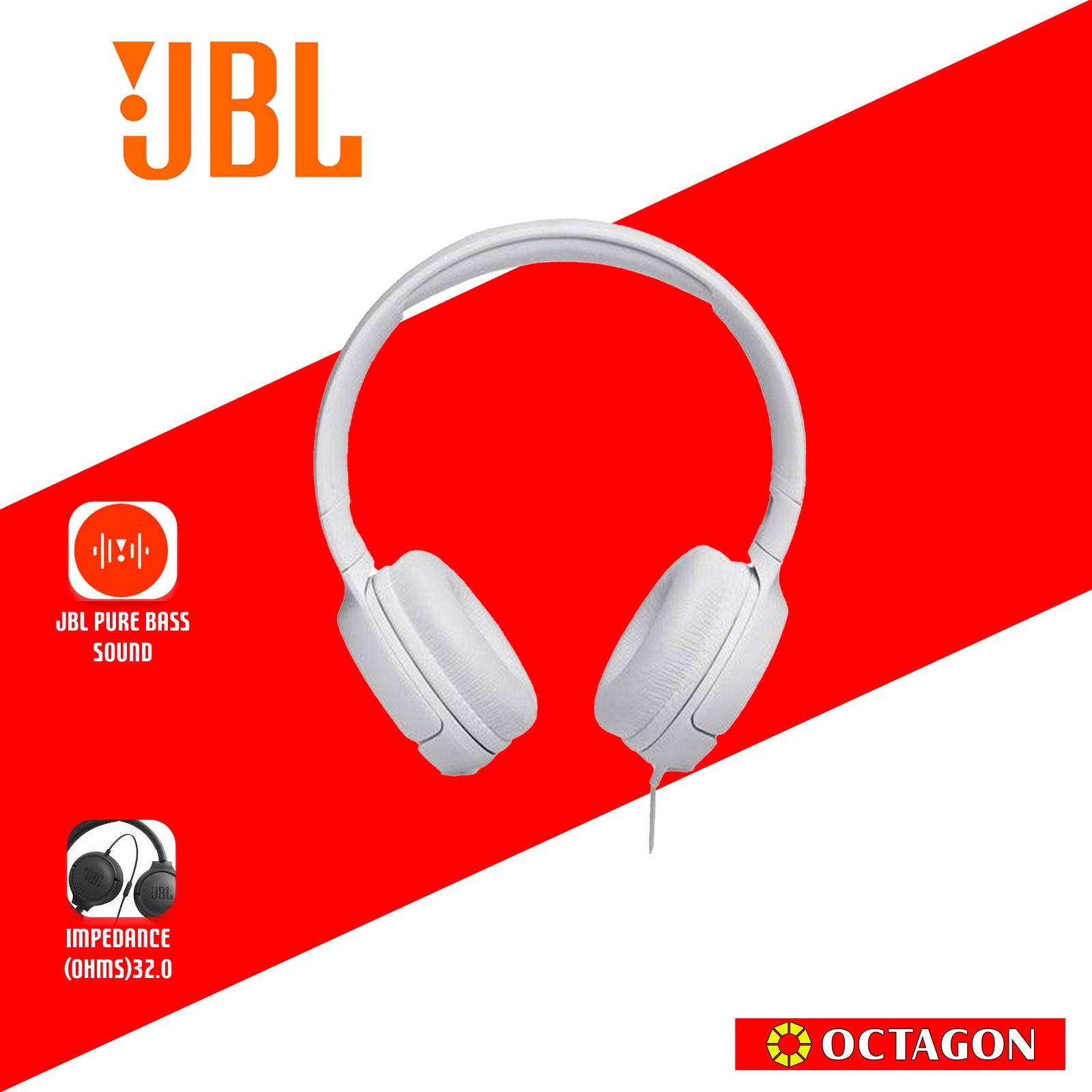 JBL T500 WHITE WIRED ON EAR HEADPHONE