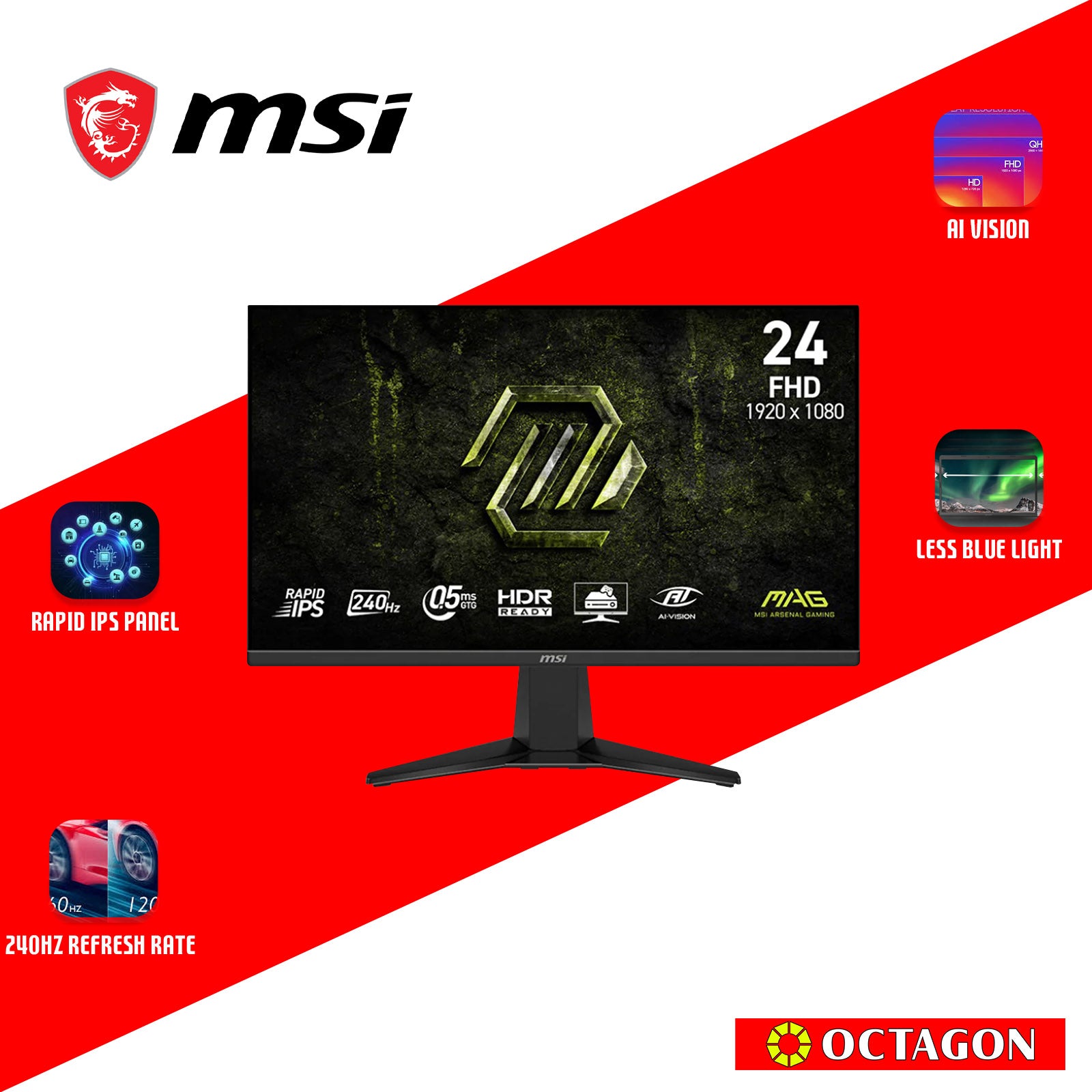 MSI MAG 245F X24 23.8" FHD RAPID IPS 240HZ 0.5MS GAMING MONITOR