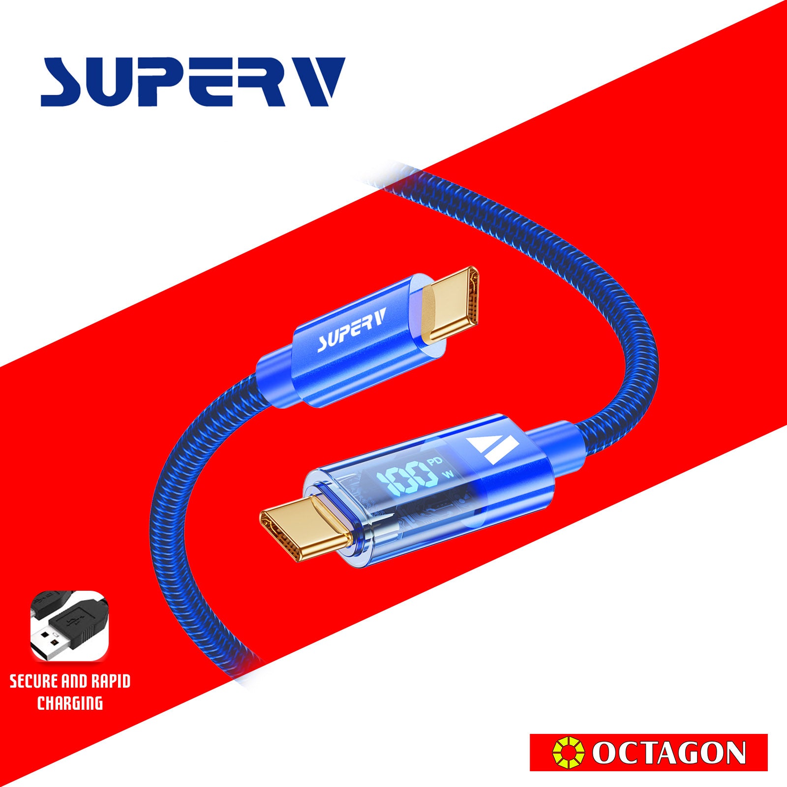 Superv  RT4-100 led charging cable 100W ,  100cm,