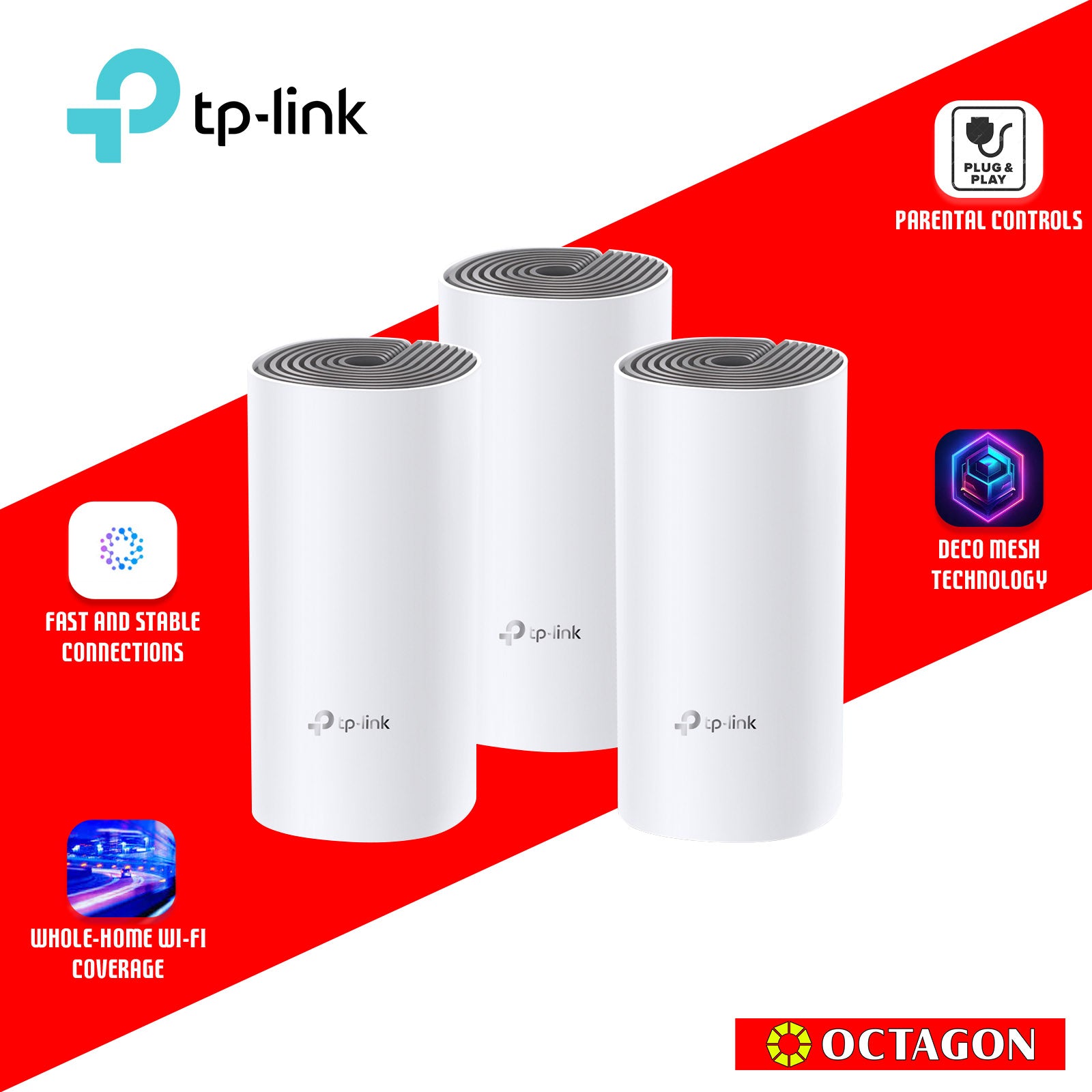 TPLINK DECO E4 (3 PACK) AC1200 WHOLE HOME MESH WI-FI SYSTEM MESH ROUTER