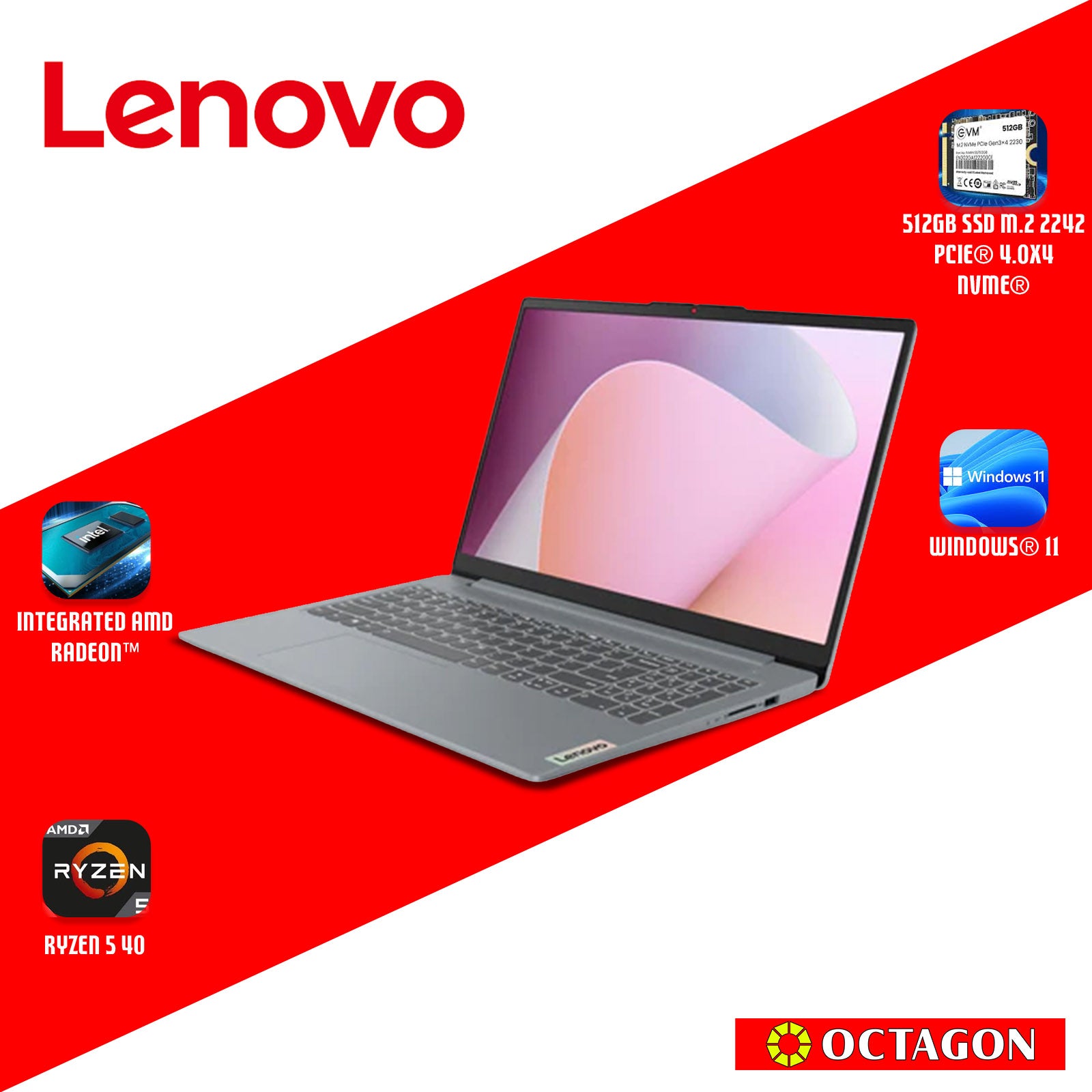 LENOVO IPS3-15 (82XQ01FQPH)/ RYZEN 5 40/ 16GB/ 512GB SSD/ 15.6 FHD/ WIN 11/ H&S 2024