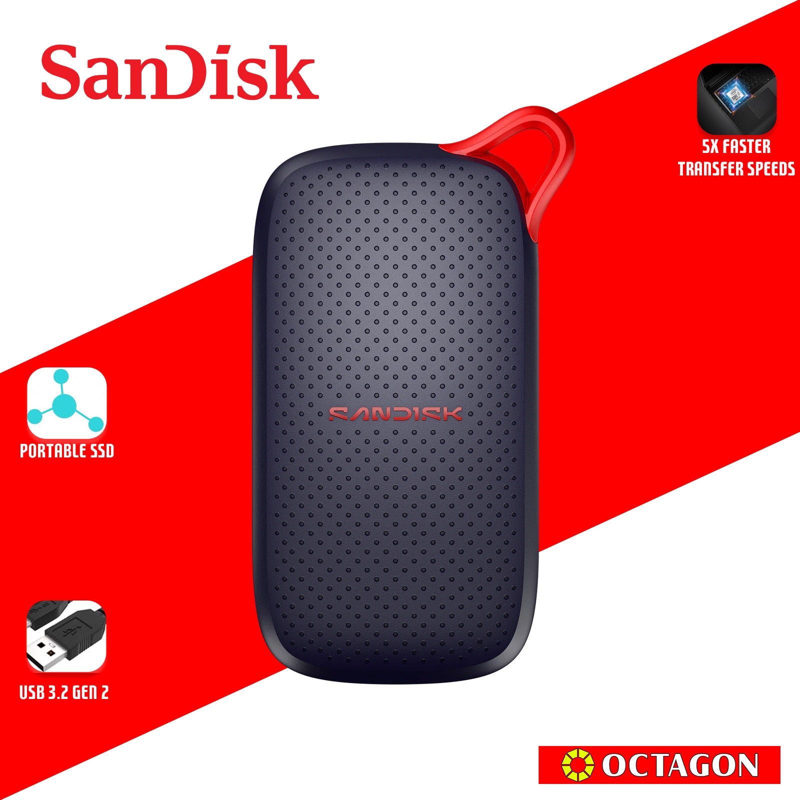 SANDISK E31 1TB BLACK PORTABLE SSD (SDSSDE31-1T00-G25)