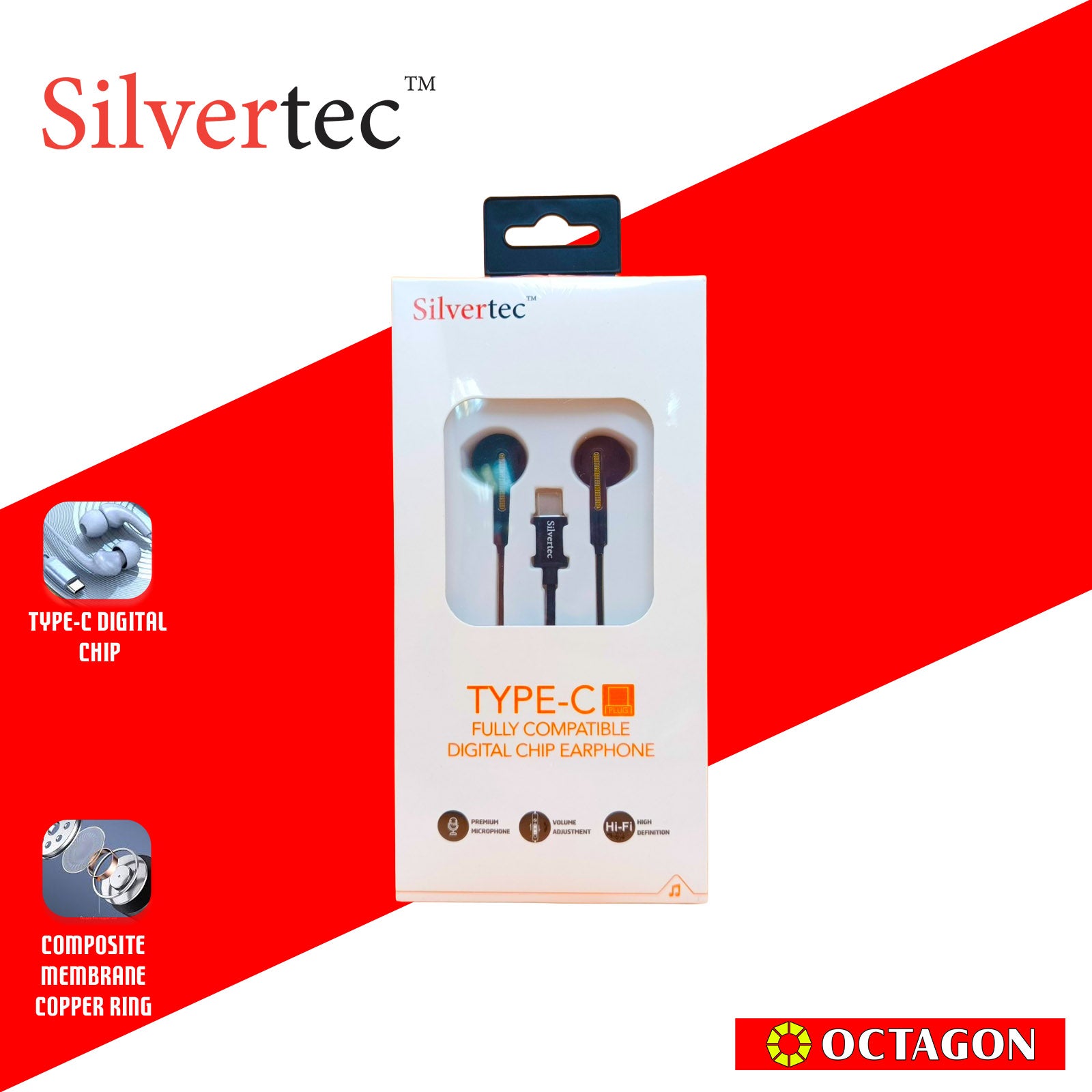 SILVERTEC VIPC-BK/WH TYPE-C EARPHONE DIGITAL CHIP W/ MIC & VOLUME CONT ...