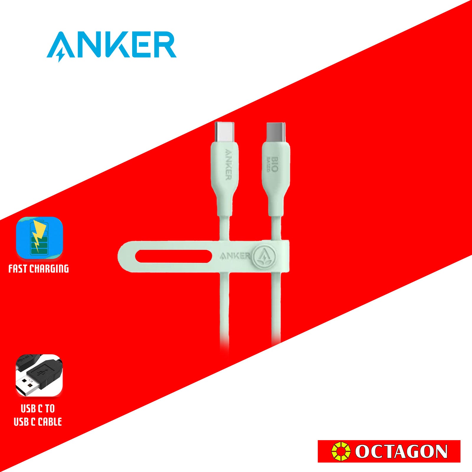 ANKER 544 GREEN USB C TO USB C CABLE