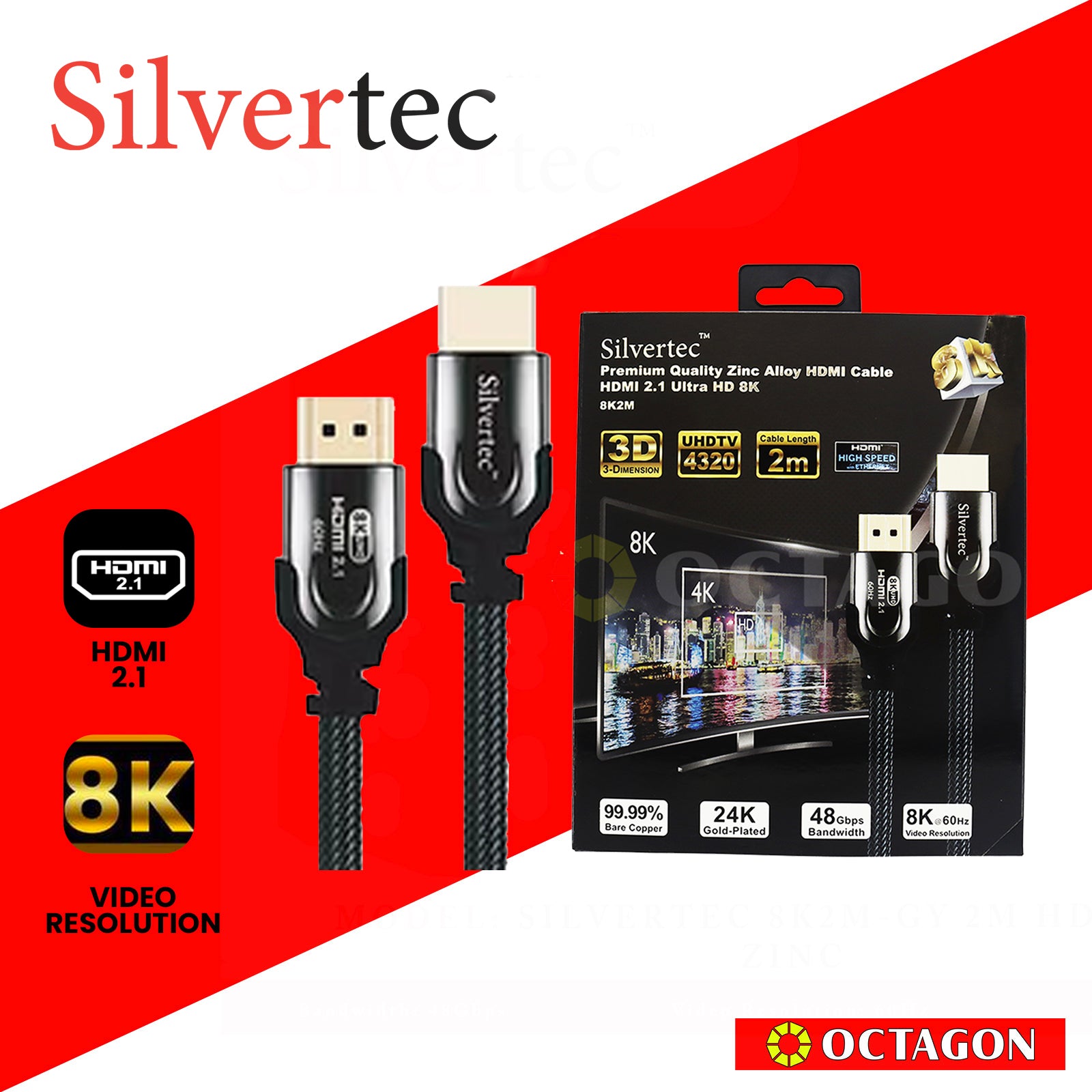 SILVERTEC 8K2M-GY 2M HDMI 2.1V ZINC
