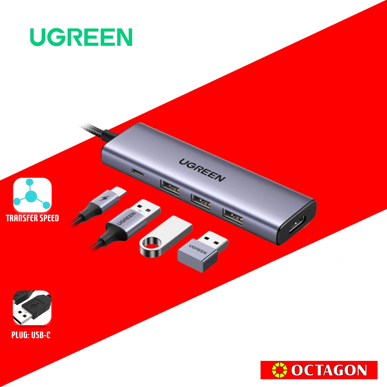 UGREEN CM511/15596 5IN1 USB-C HUB TO 3X USB 3.0 + USB-C + HDMI