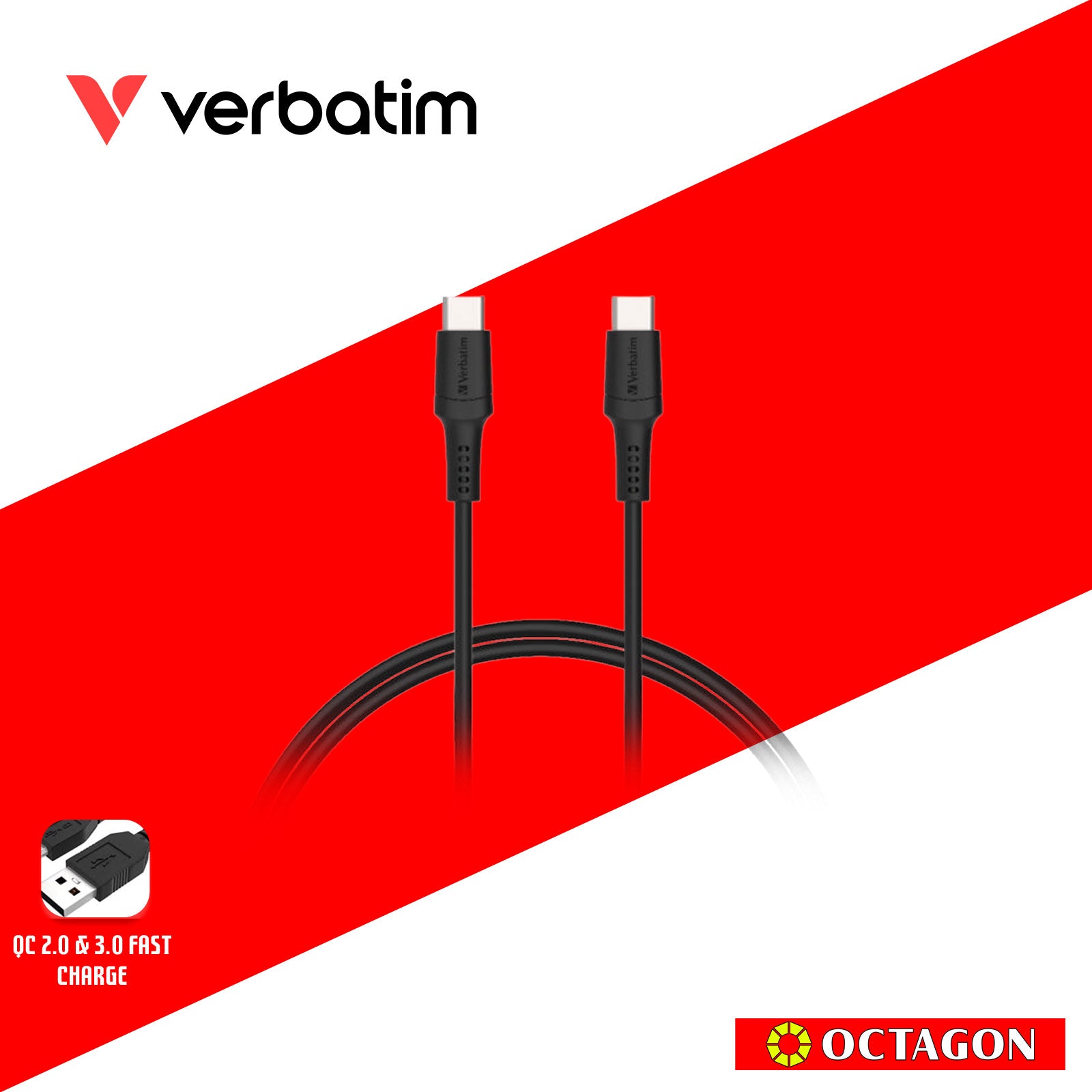 VERBATIM 66667 SYNC & CHARGE TYPE-C TO TYPE-C CABLE (PD60W & 480MBPS) 120CM (BLACK)