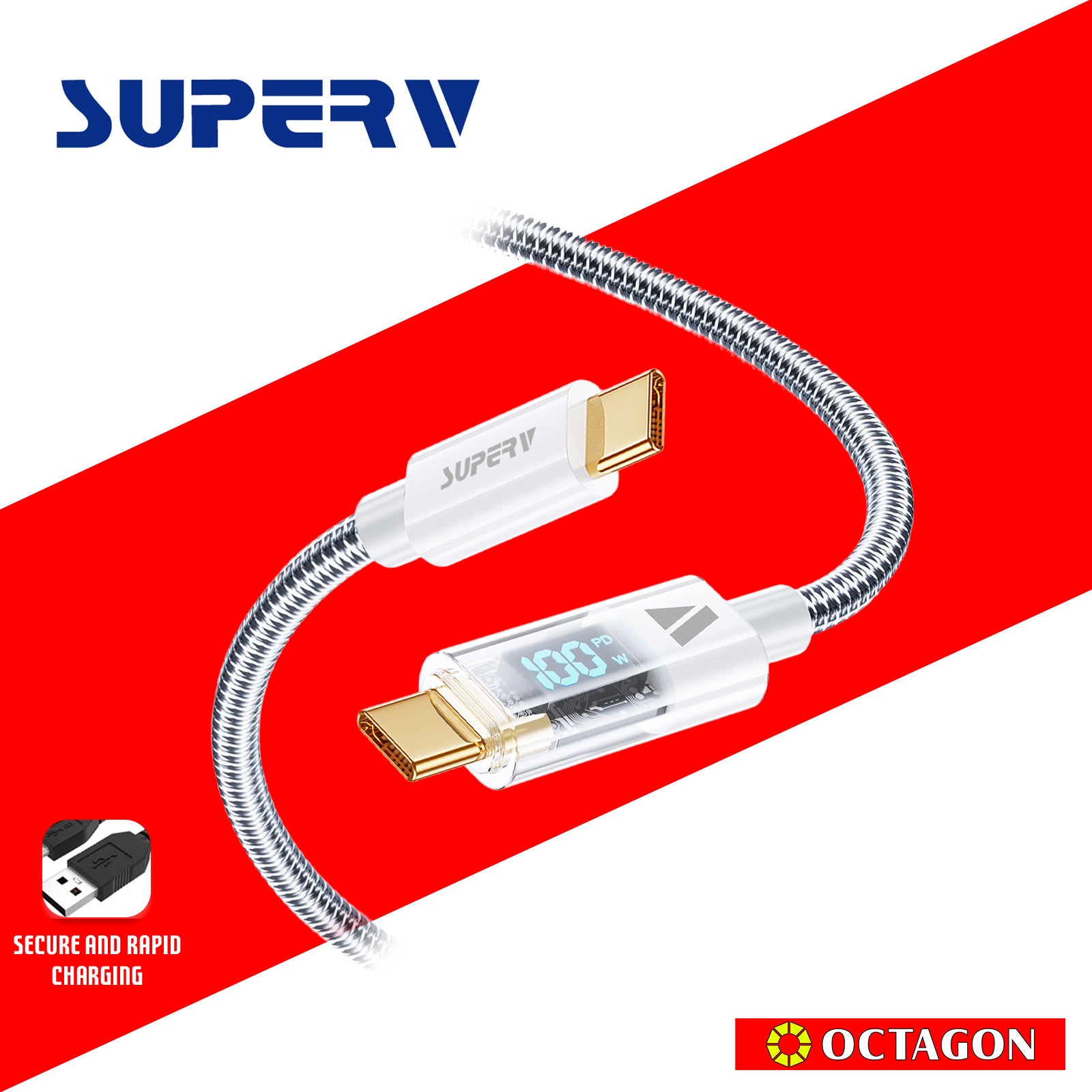 Superv  RT4-100 led charging cable 100W ,  100cm,